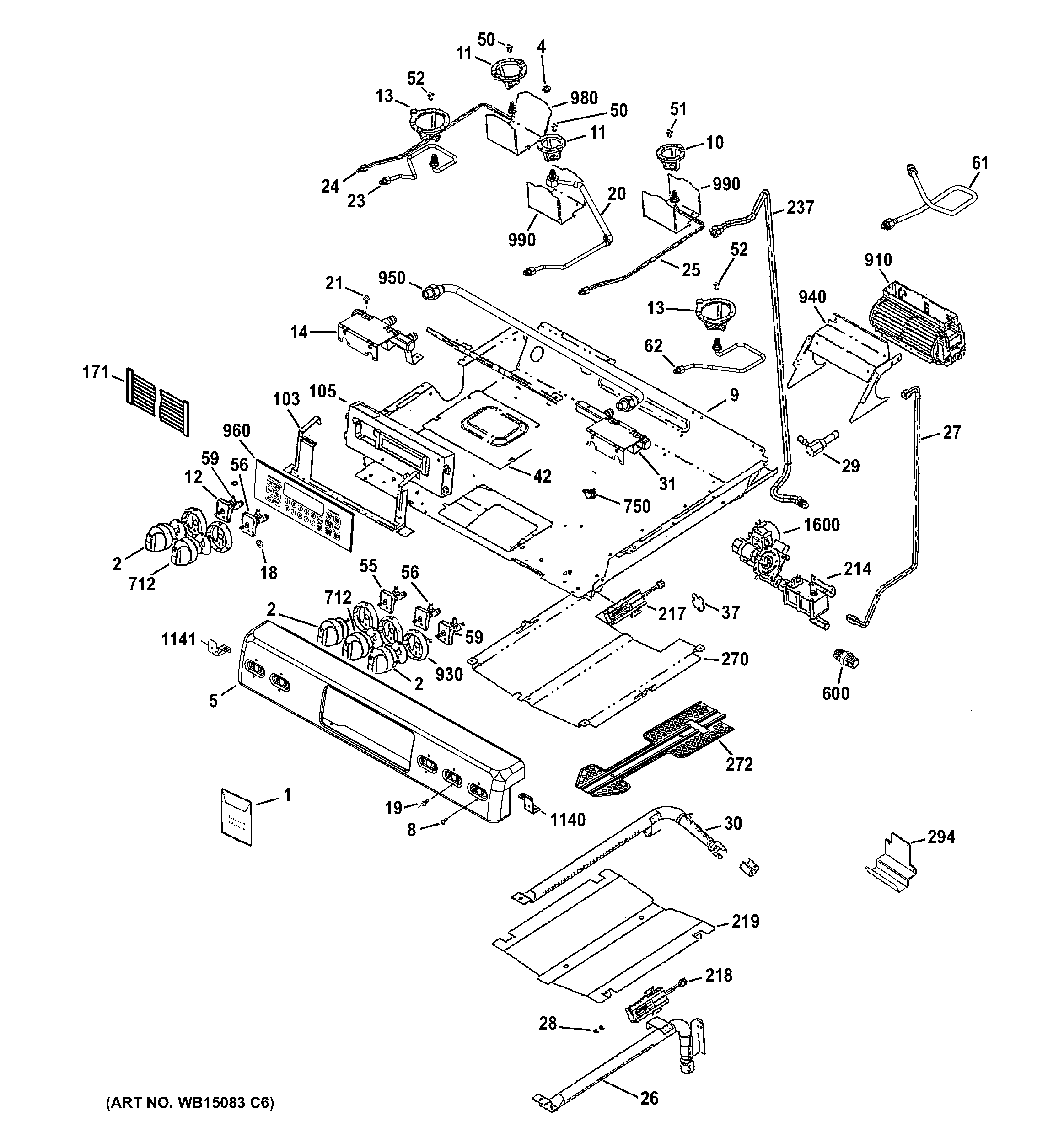 GE CGS975SED1SS gas & burner parts diagram
