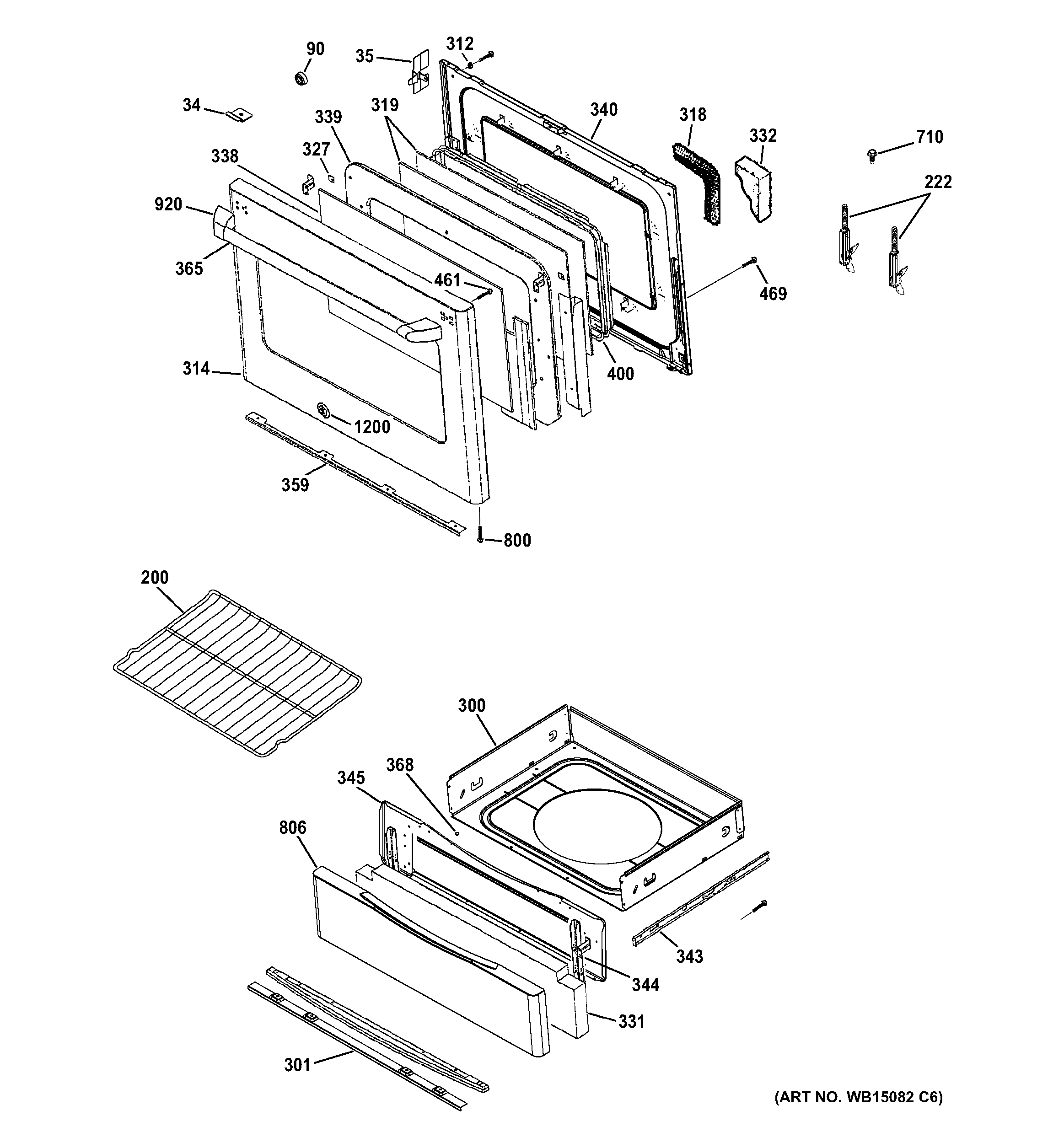 GE CGS975SED1SS door & drawer parts diagram