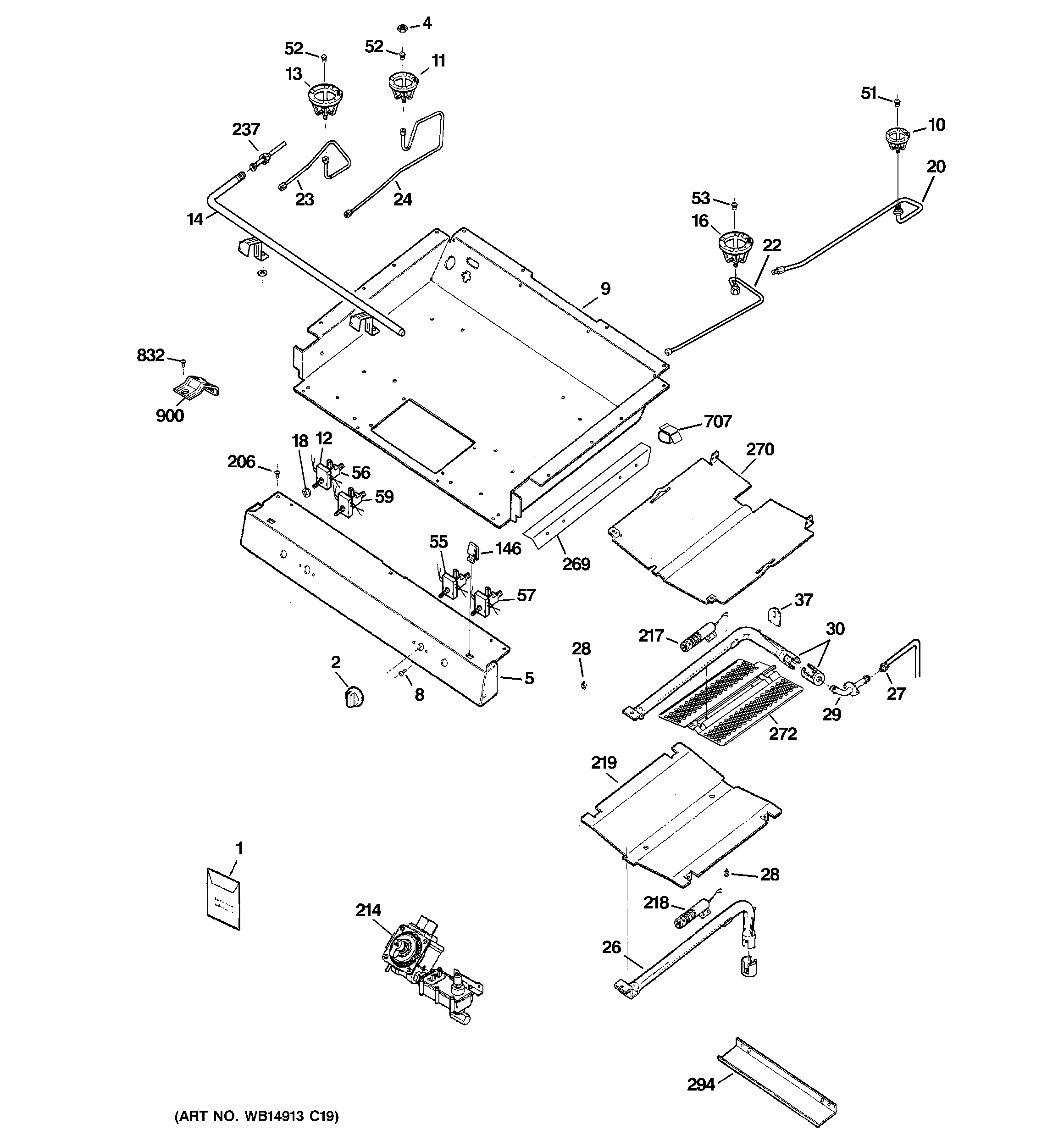 GE JGB281DER6WW gas & burner parts diagram