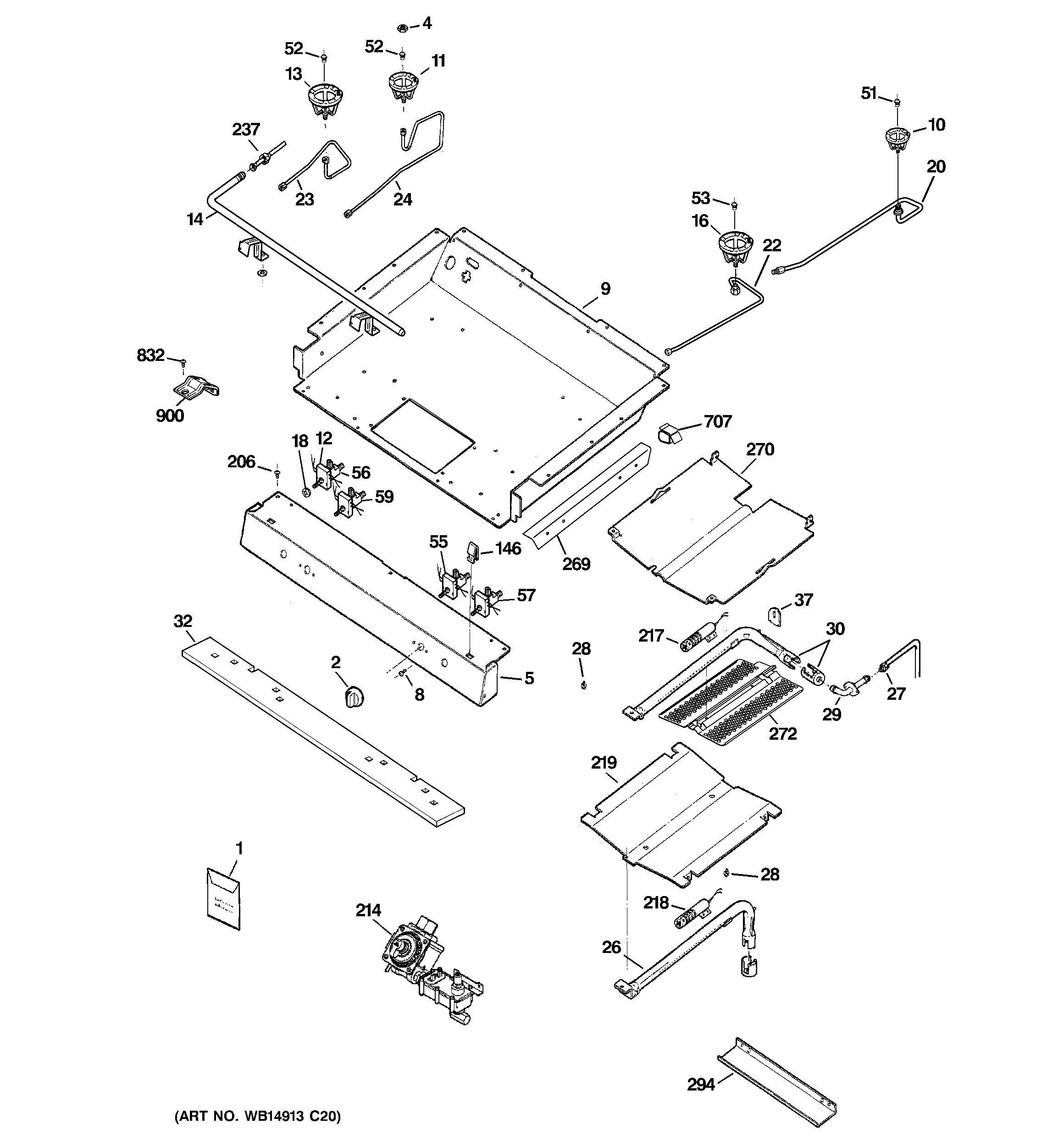 GE JGB281SER6SS gas & burner parts diagram