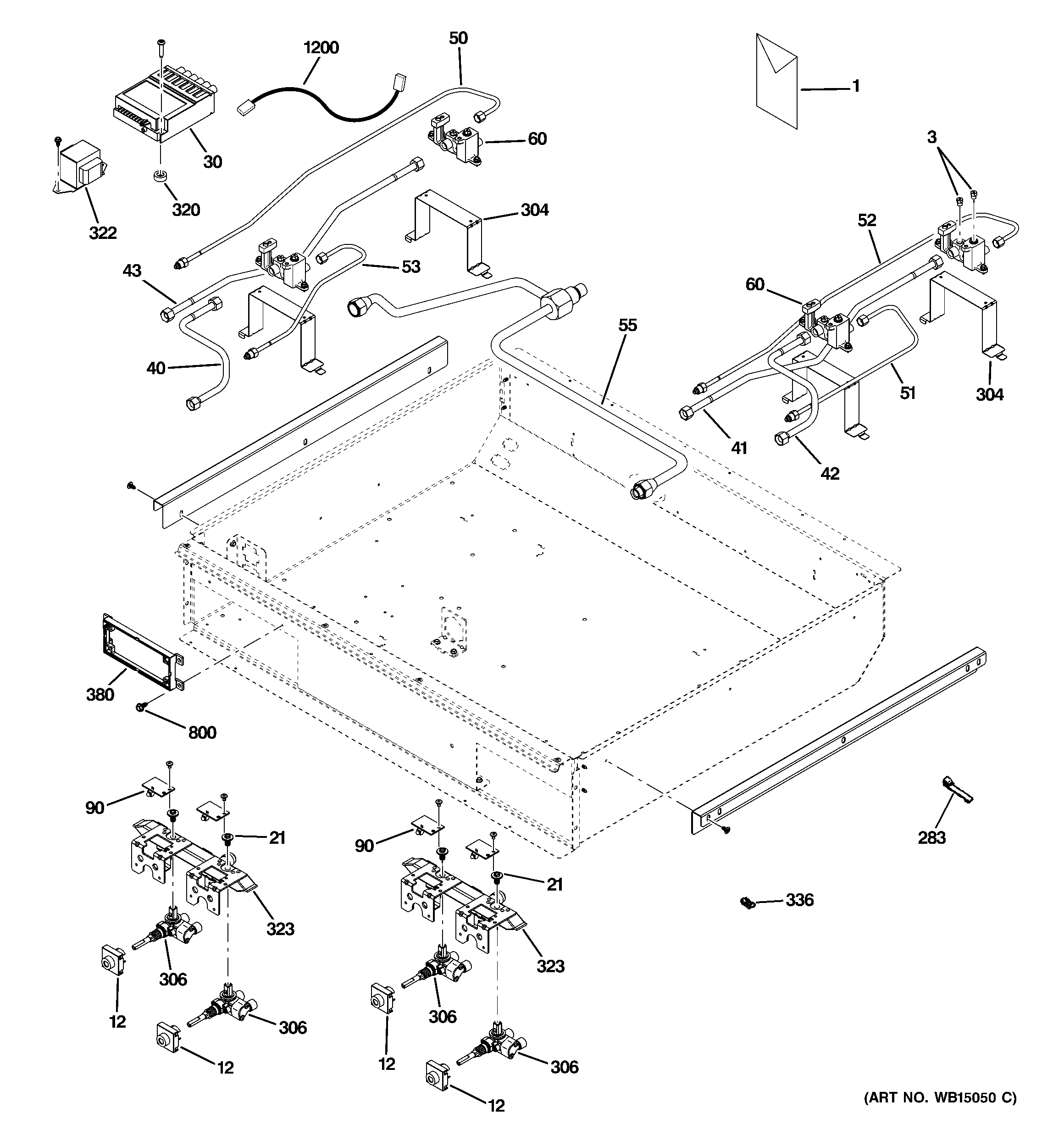 GE ZGP304LR3SS gas & burner parts diagram