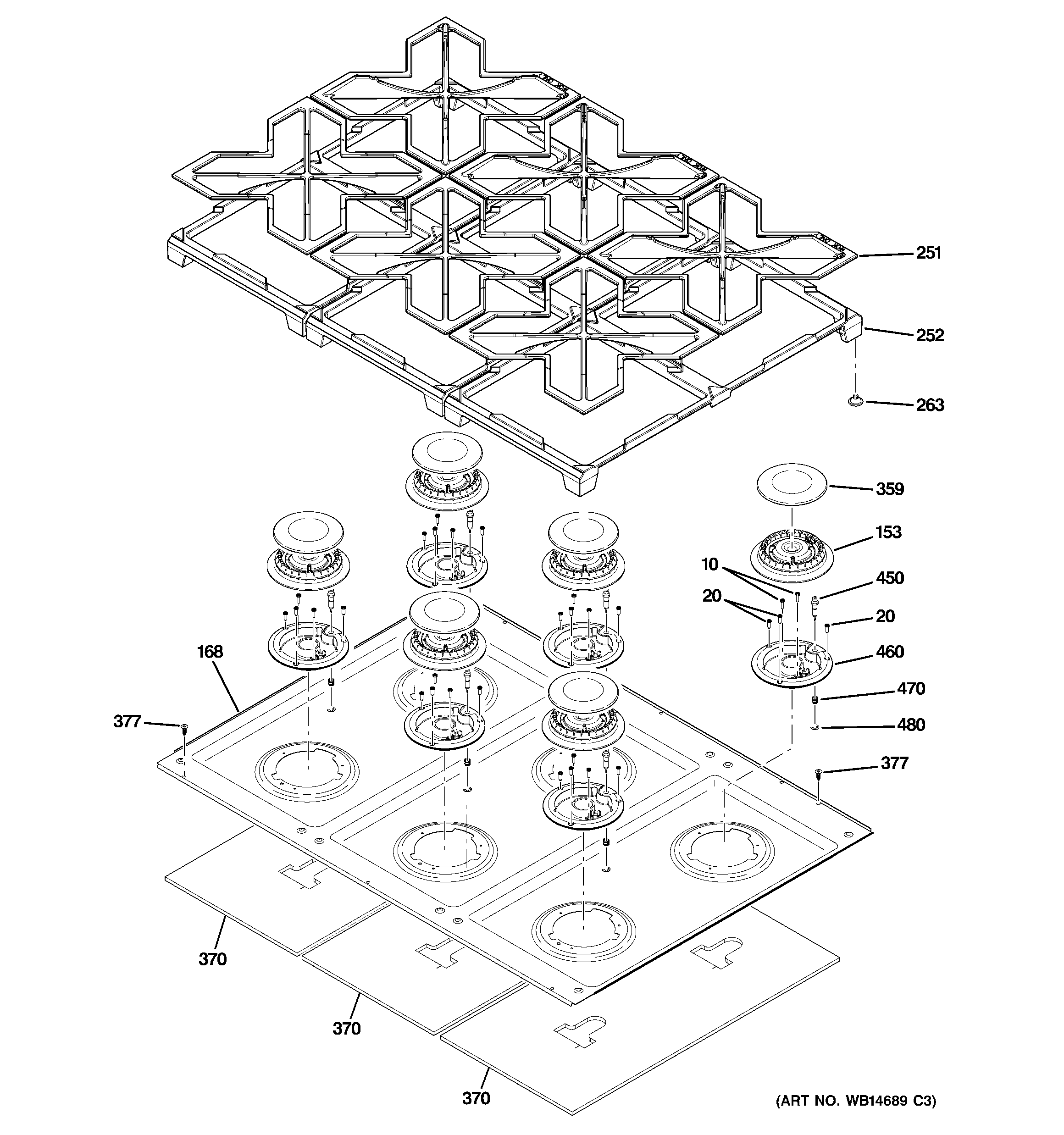 GE ZGP366NR3SS cooktop diagram