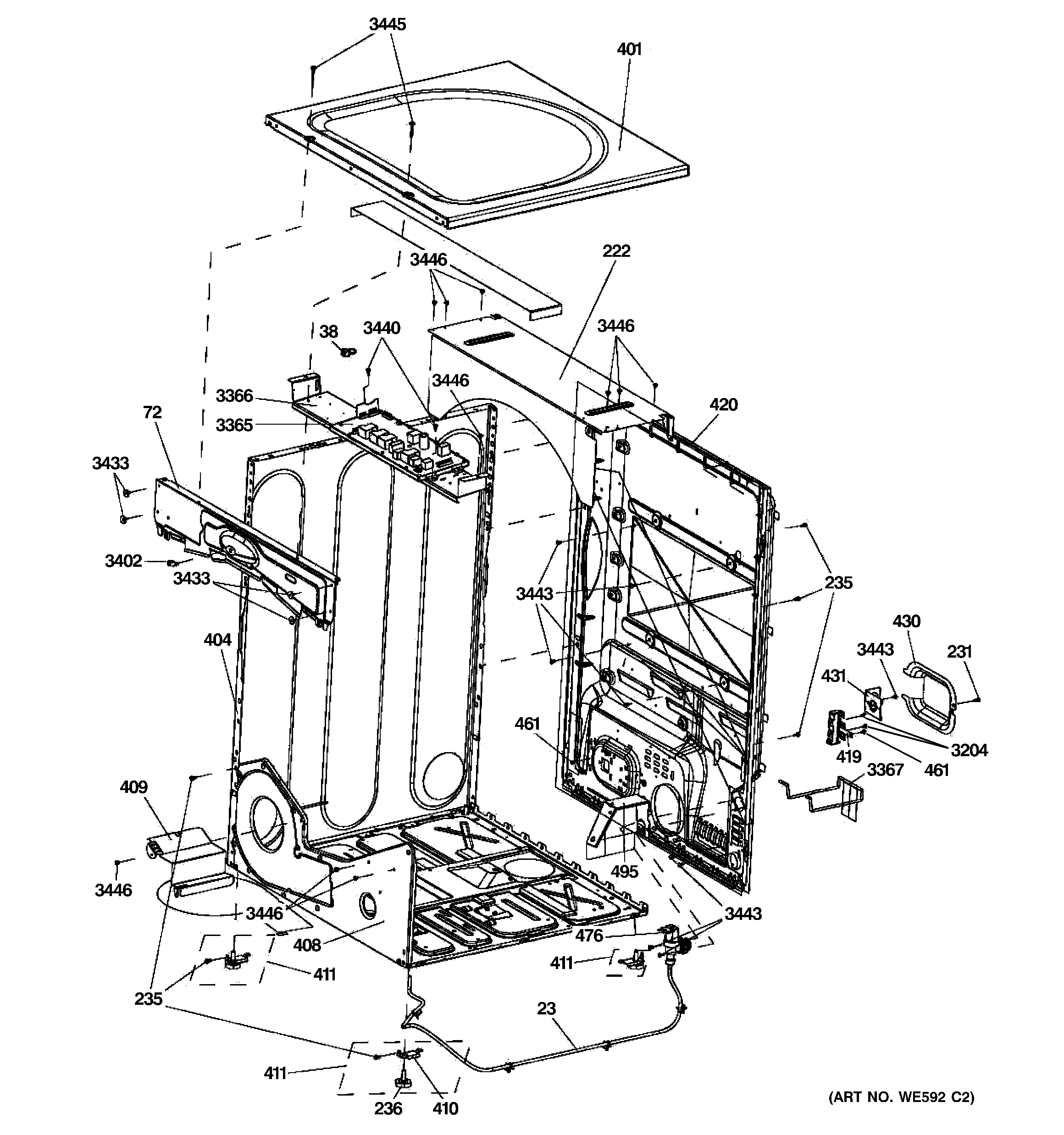 GE GFDS155ED0MS cabinet & top panel diagram