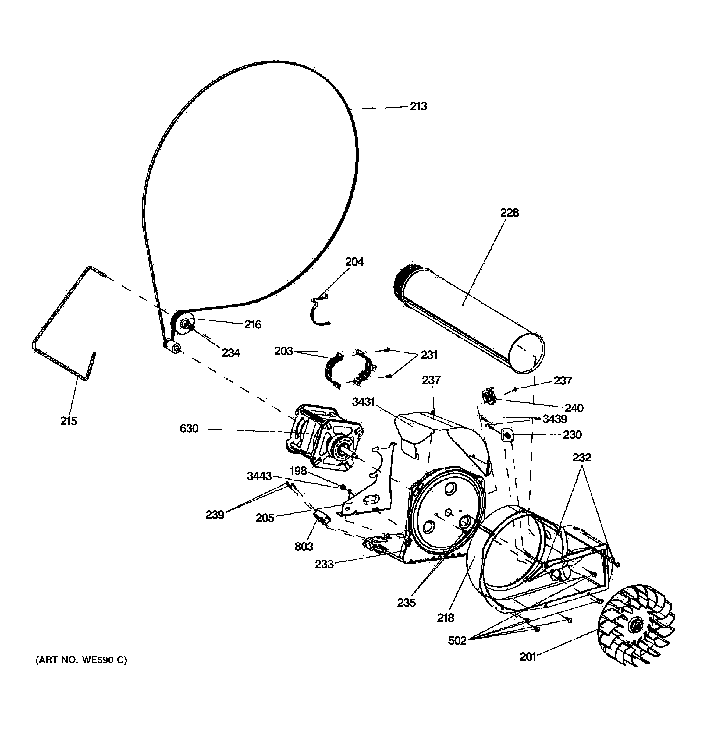 GE GFDS155ED0MS blower & motor diagram