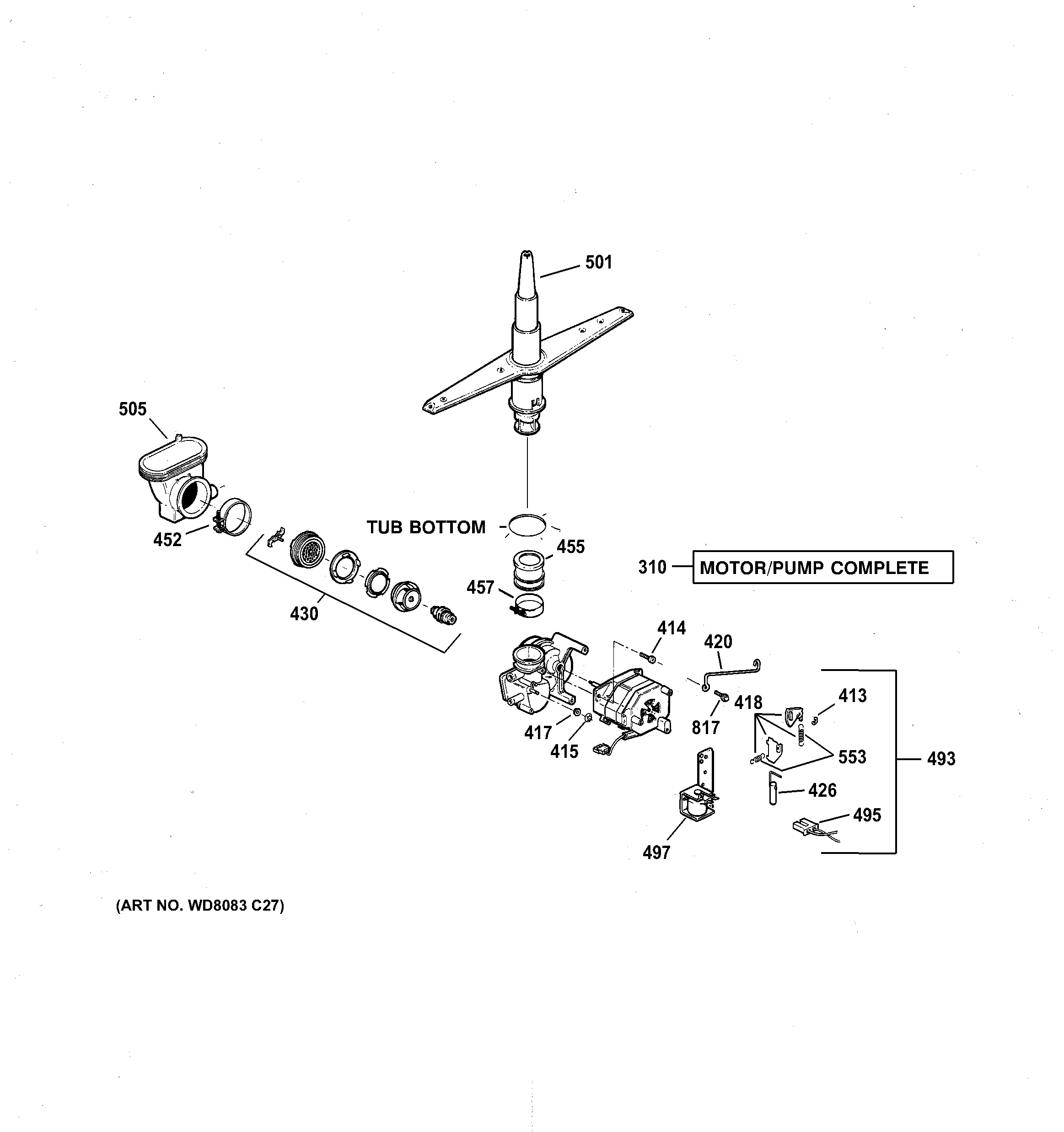 GE GSD3960L00SS motor-pump mechanism diagram
