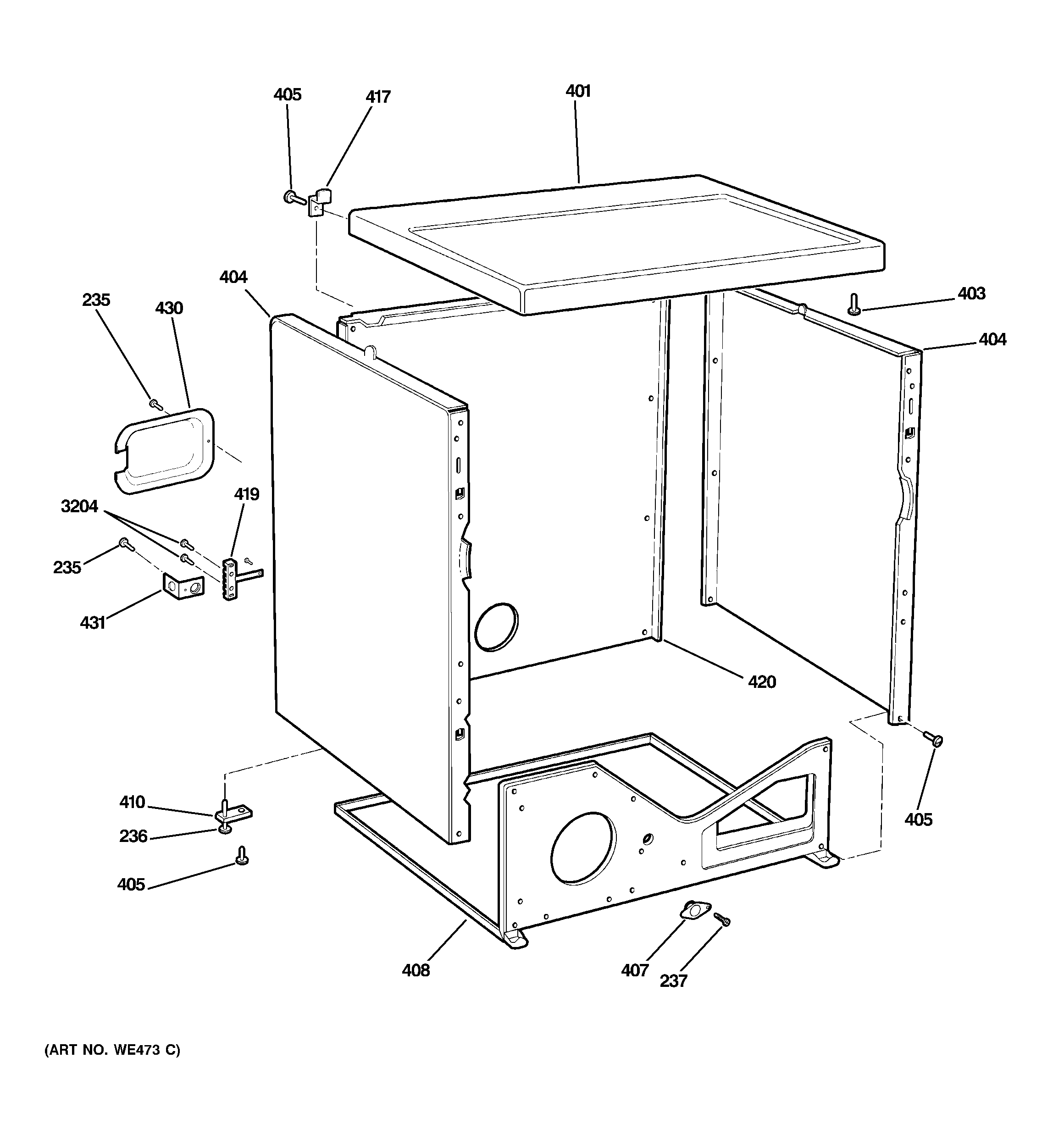 GE DDC4400T4WH upper cabinet diagram