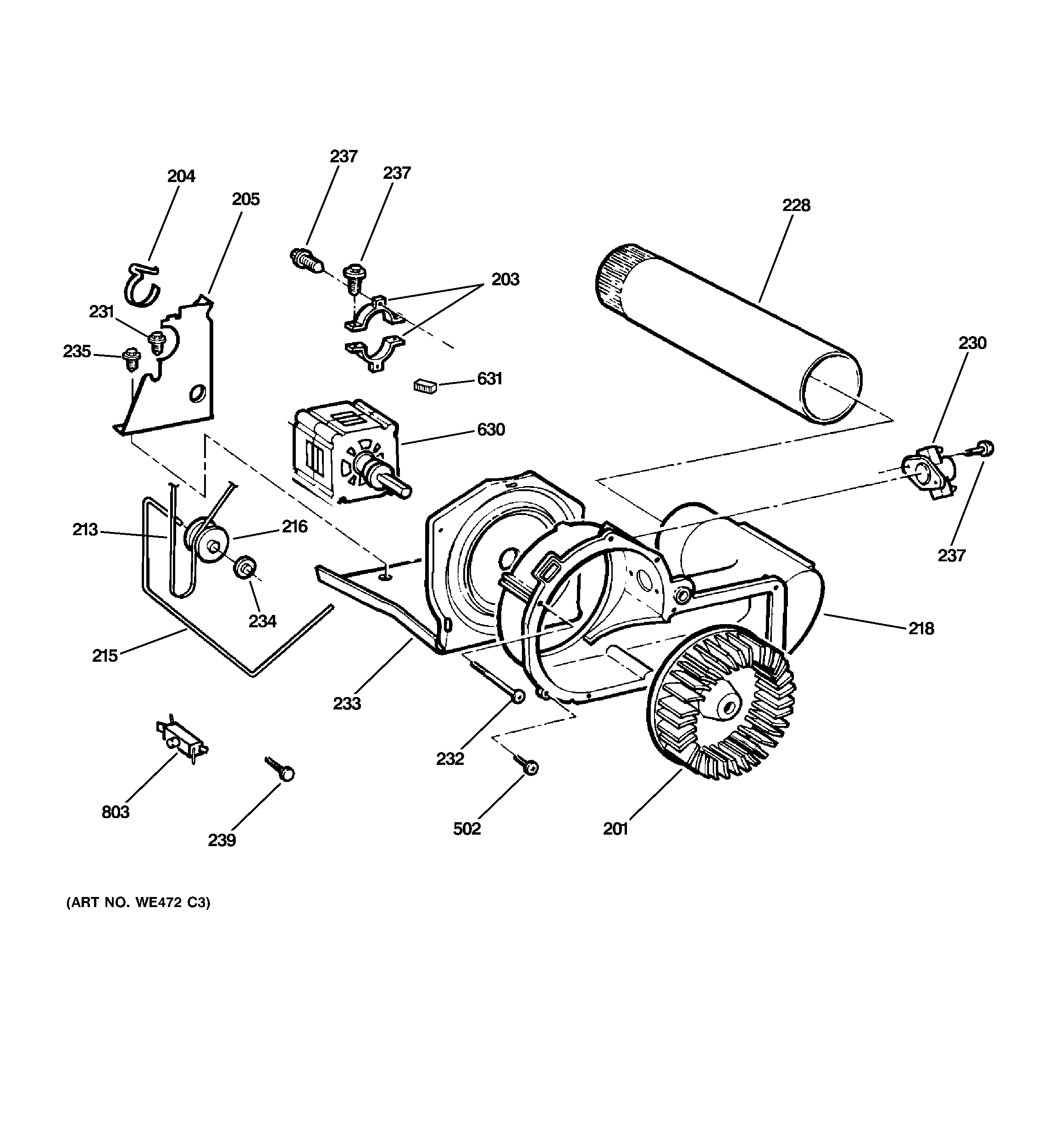 GE DDC4400T4WH blower & drive assembly diagram