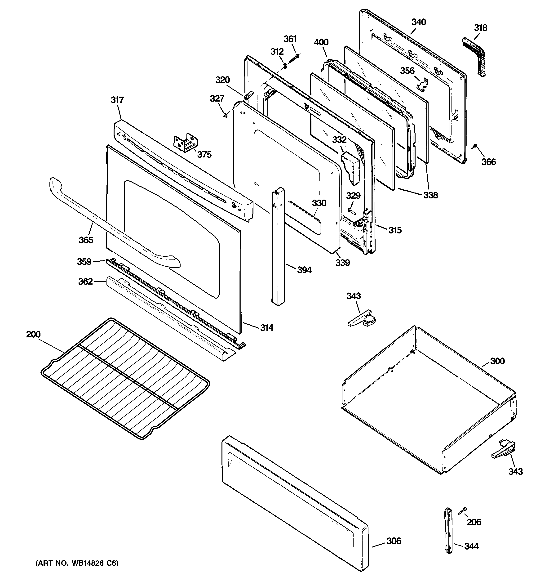 GE JGB810DET3BB door & drawer parts diagram