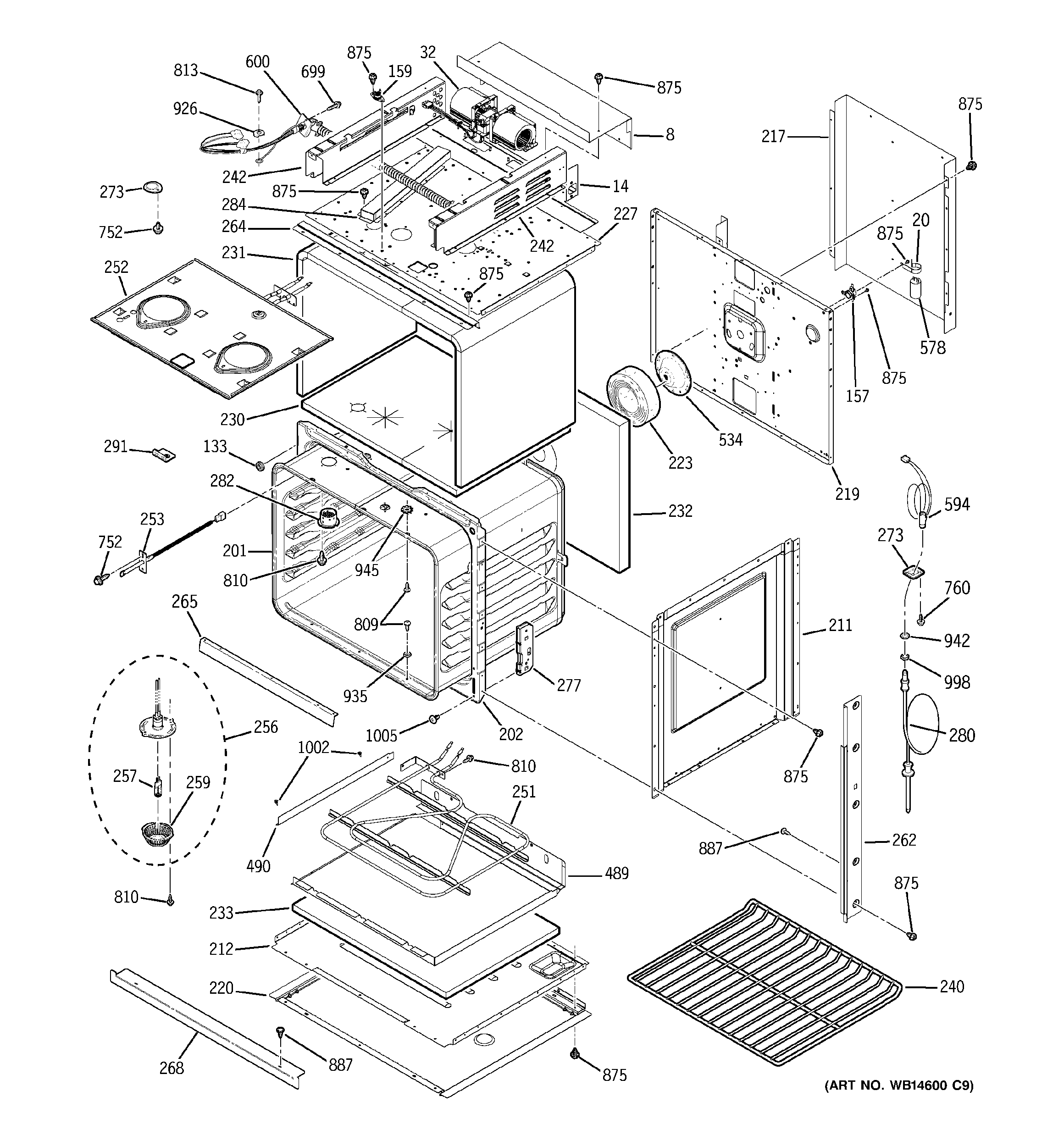 GE PT970DR1BB body with microwave support diagram