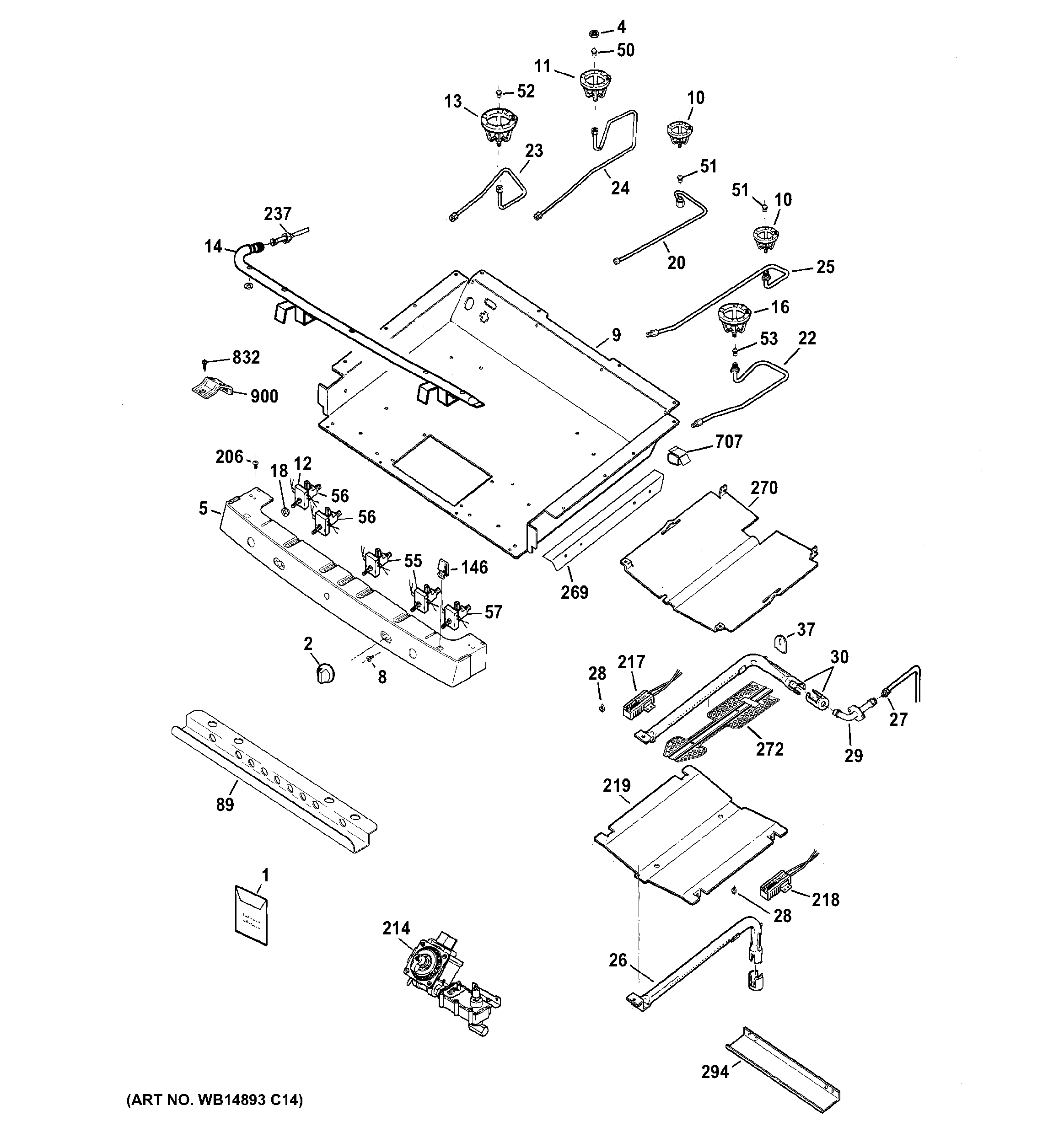 GE JGB296DET3BB gas & burner parts diagram