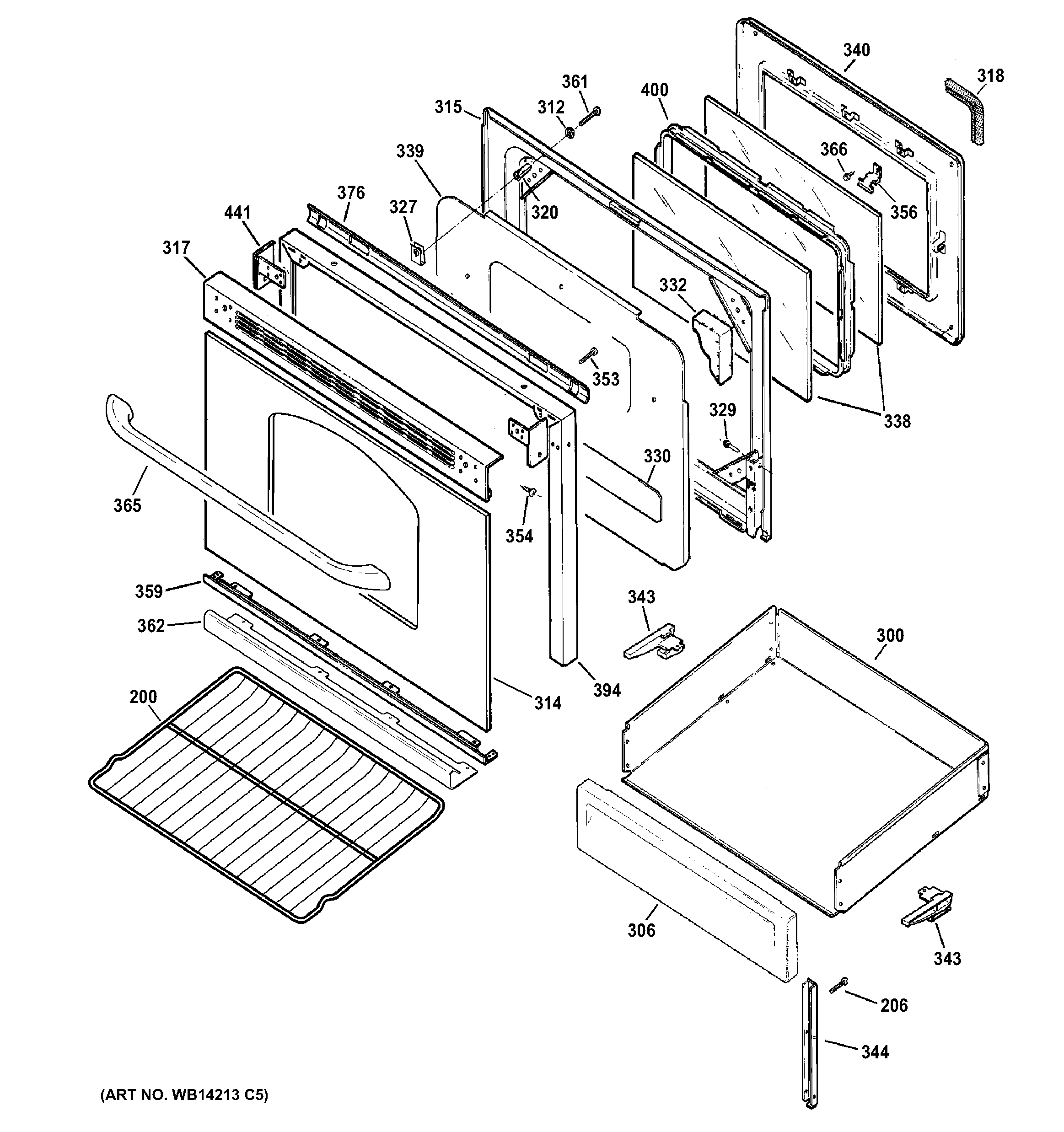 GE JGB296DET3BB door & drawer parts diagram