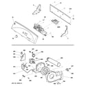 GE GLDS560GD2WW backsplash, blower & drive assembly diagram