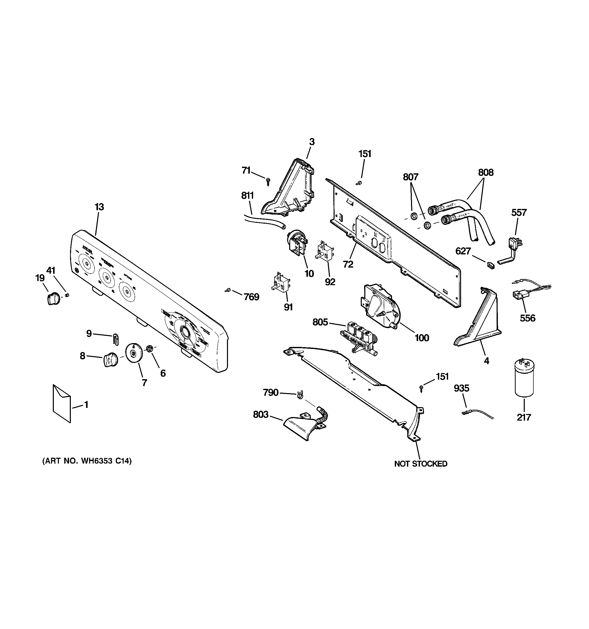 GE GCWN3000M1WS controls & backsplash diagram