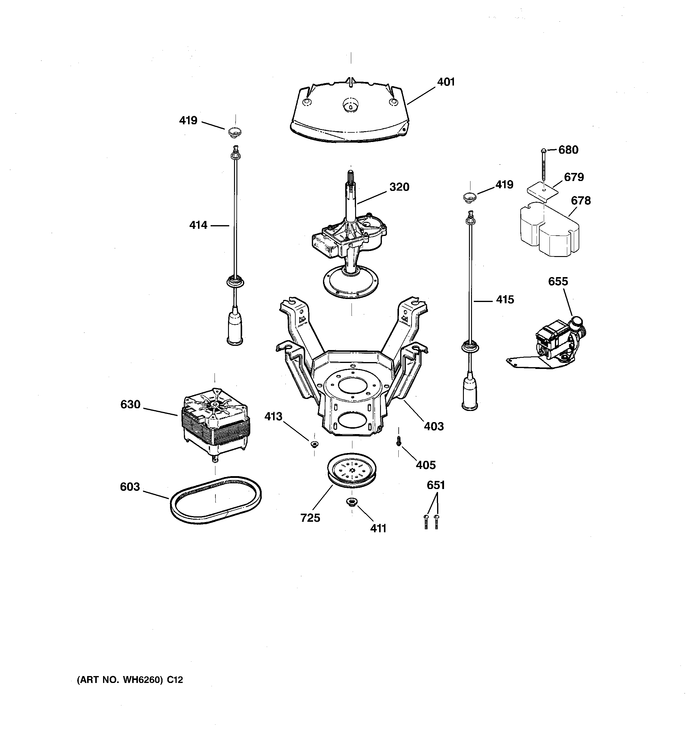 GE GCWN3000M1WS suspension, pump & drive components diagram