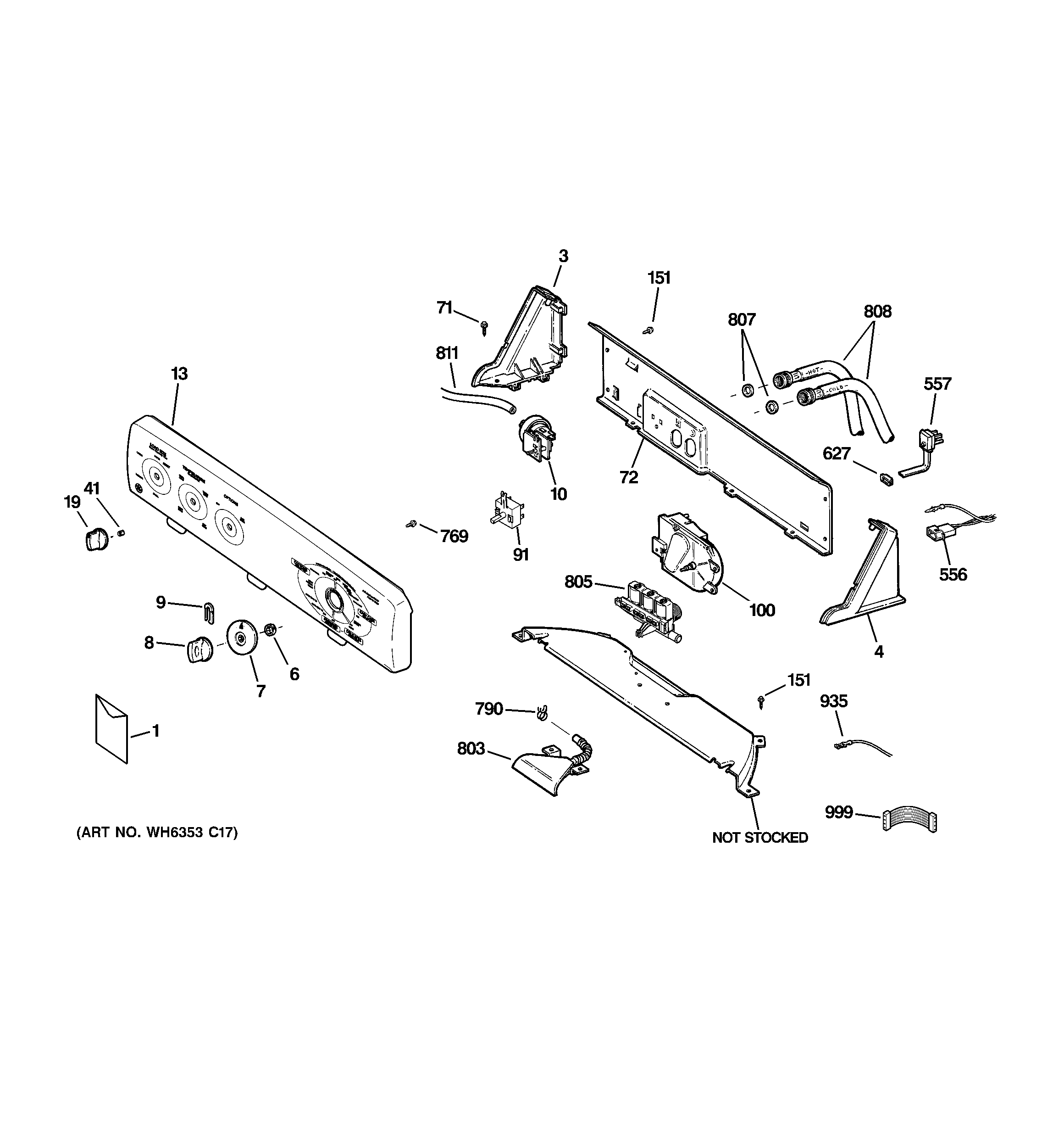 GE GCWP1005M2CC controls & backsplash diagram