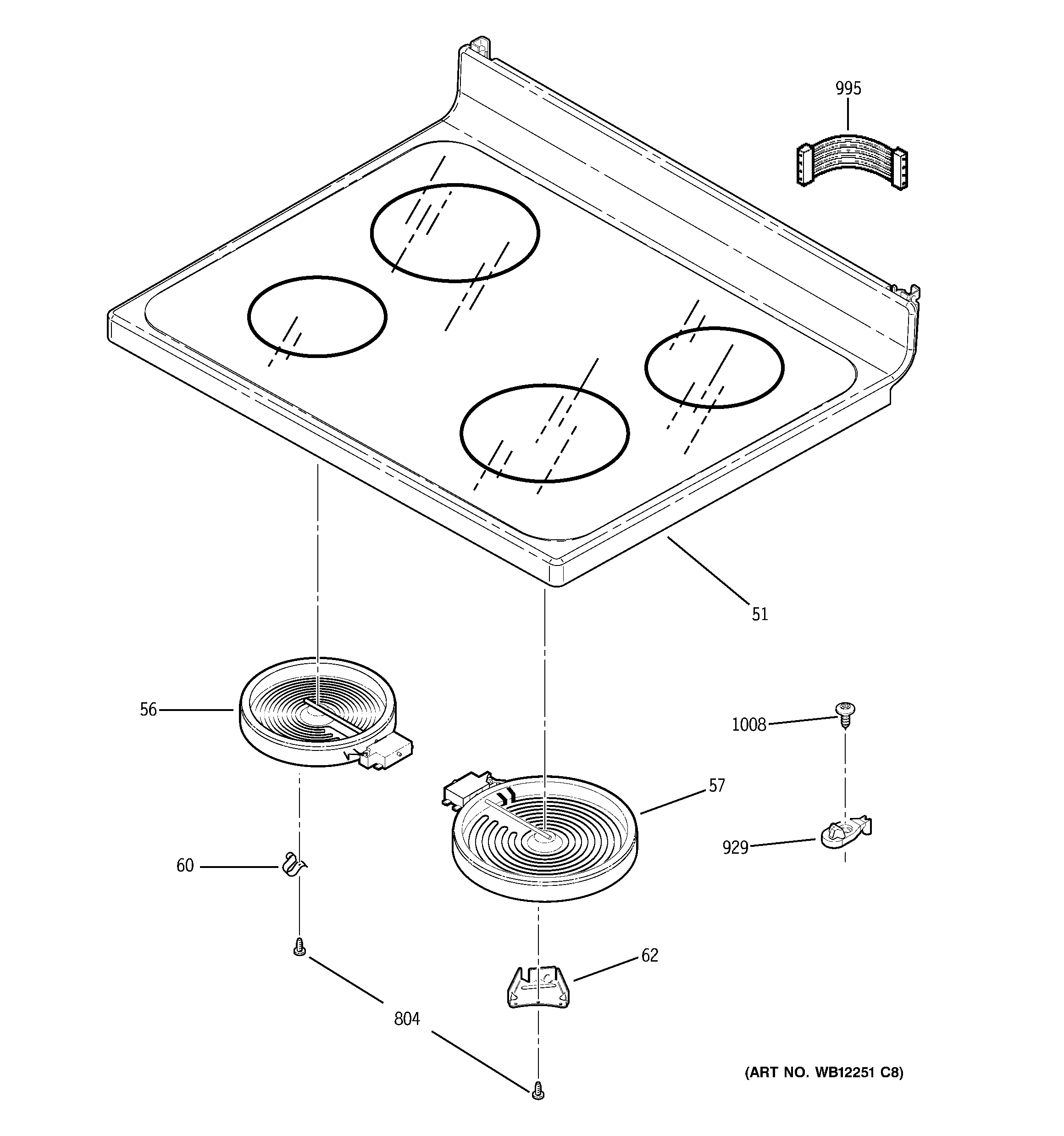 GE JB620SR6SS cooktop diagram