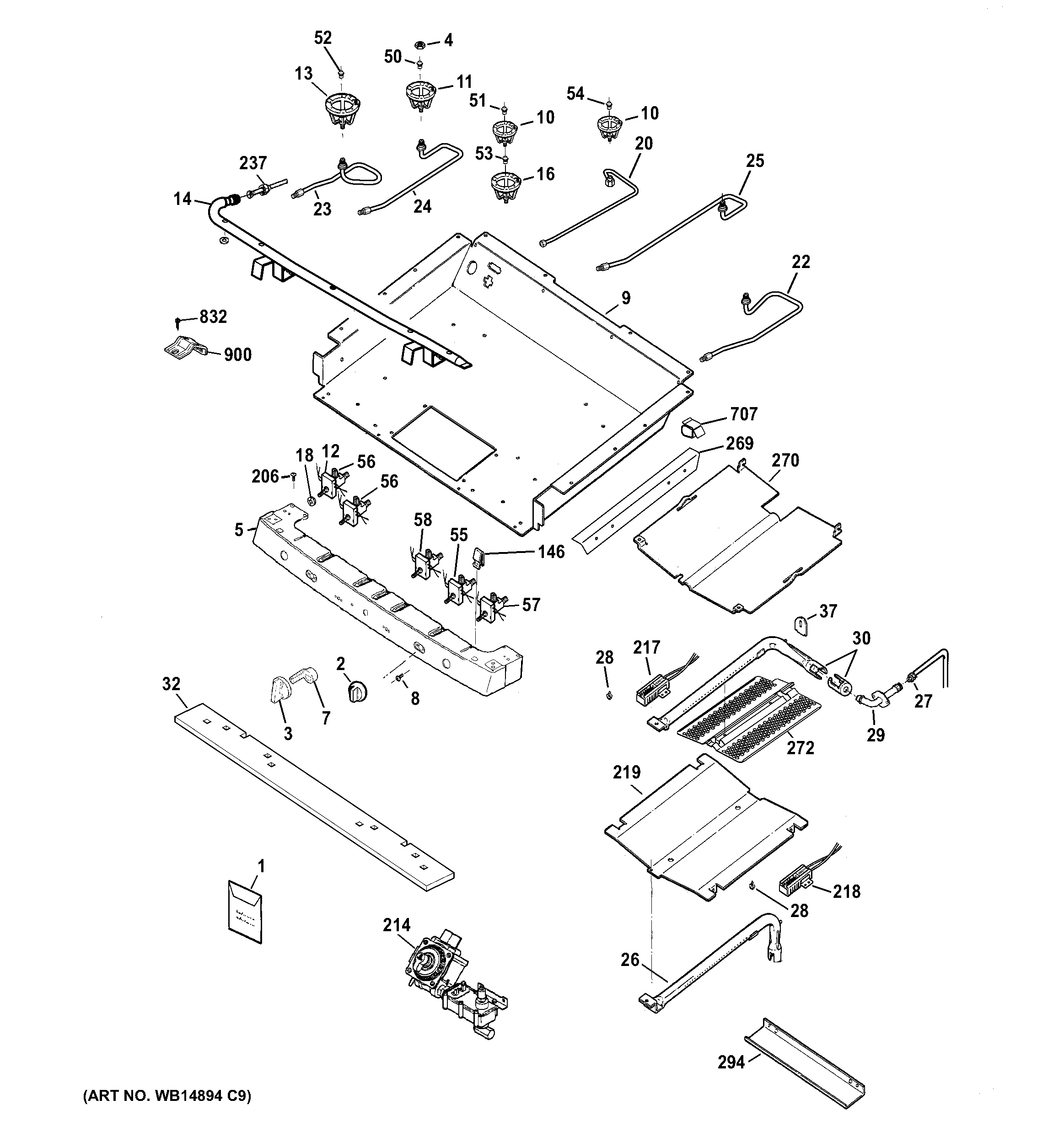 GE JGB605EED1ES gas & burner parts diagram