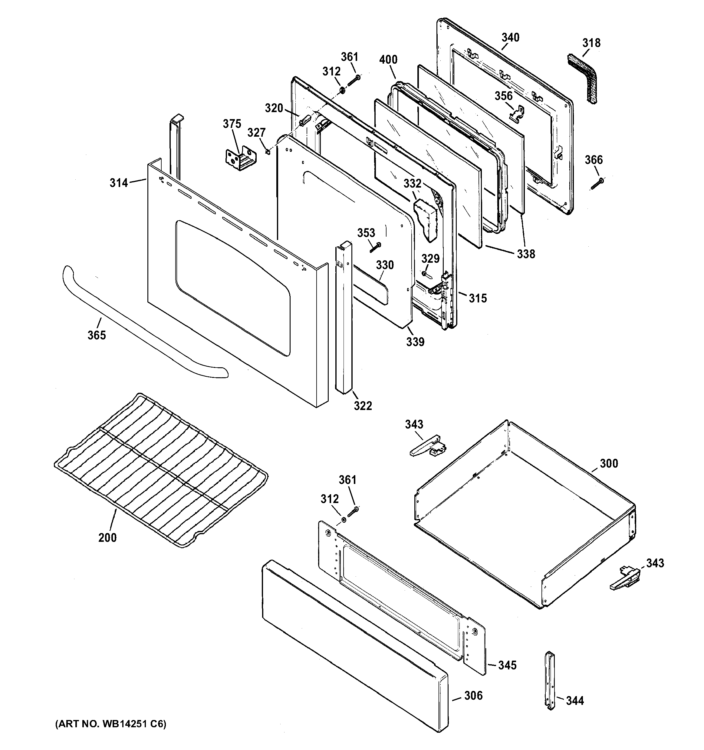 GE JGB605EED1ES door & drawer parts diagram