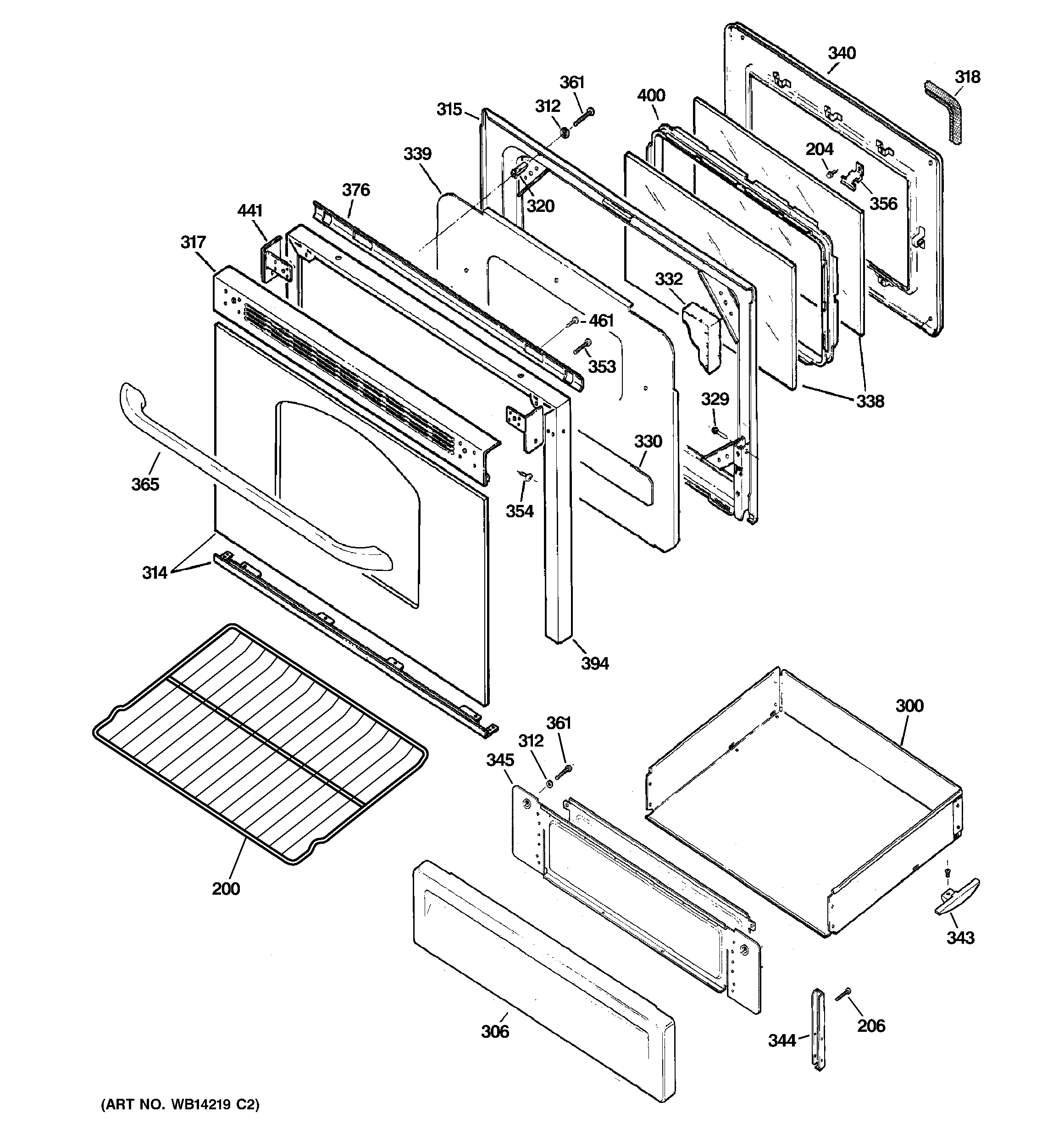 GE JGBP28MEM8BS door & drawer parts diagram