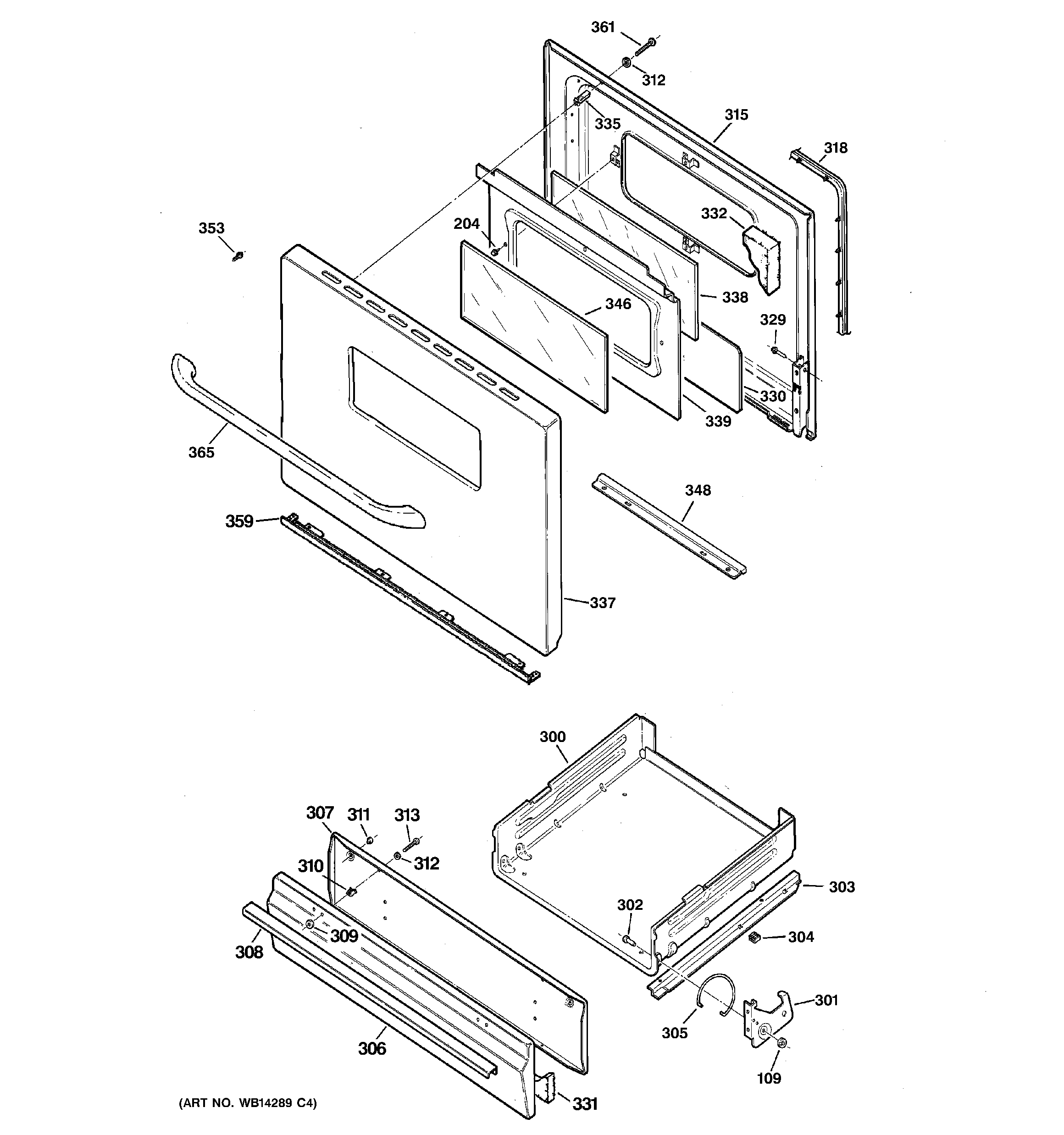 GE JGBS07DET1CC door & drawer parts diagram