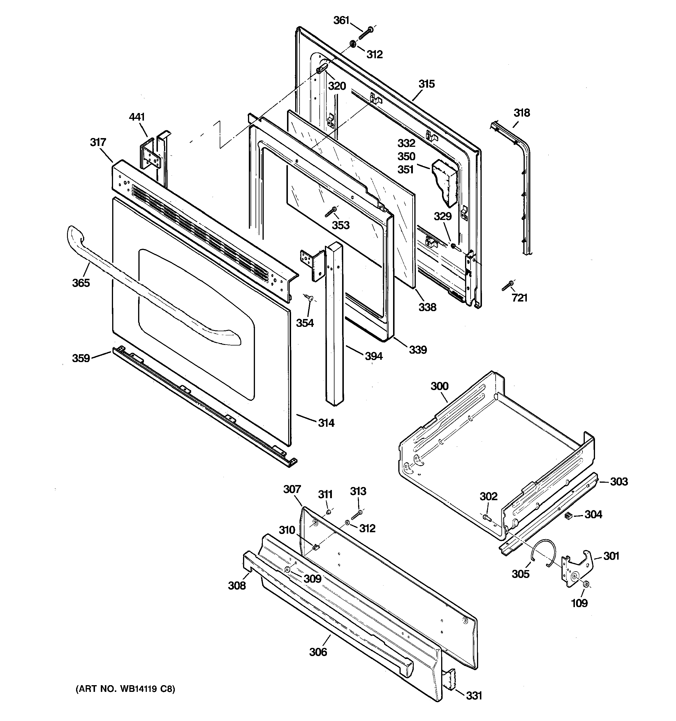 GE JGBS23DET1WW door & drawer parts diagram