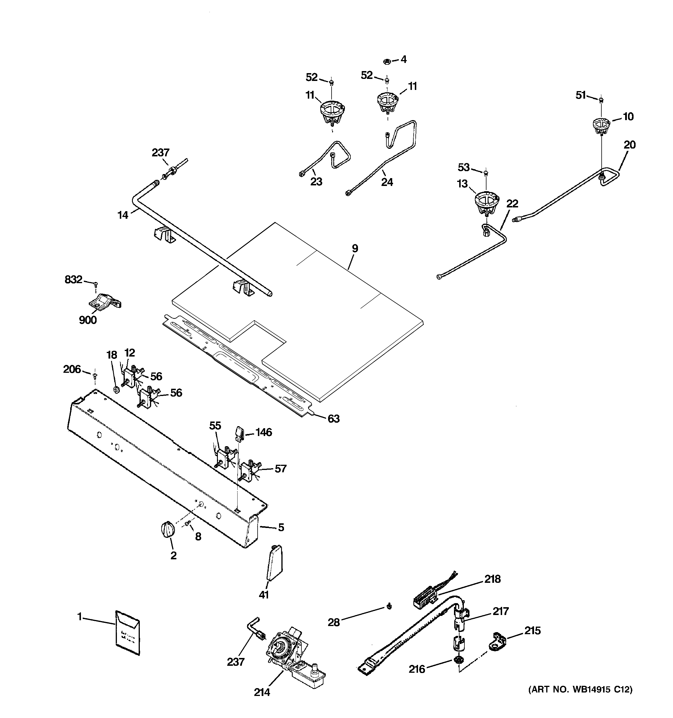 GE JGBS24GEM5SS gas & burner parts diagram