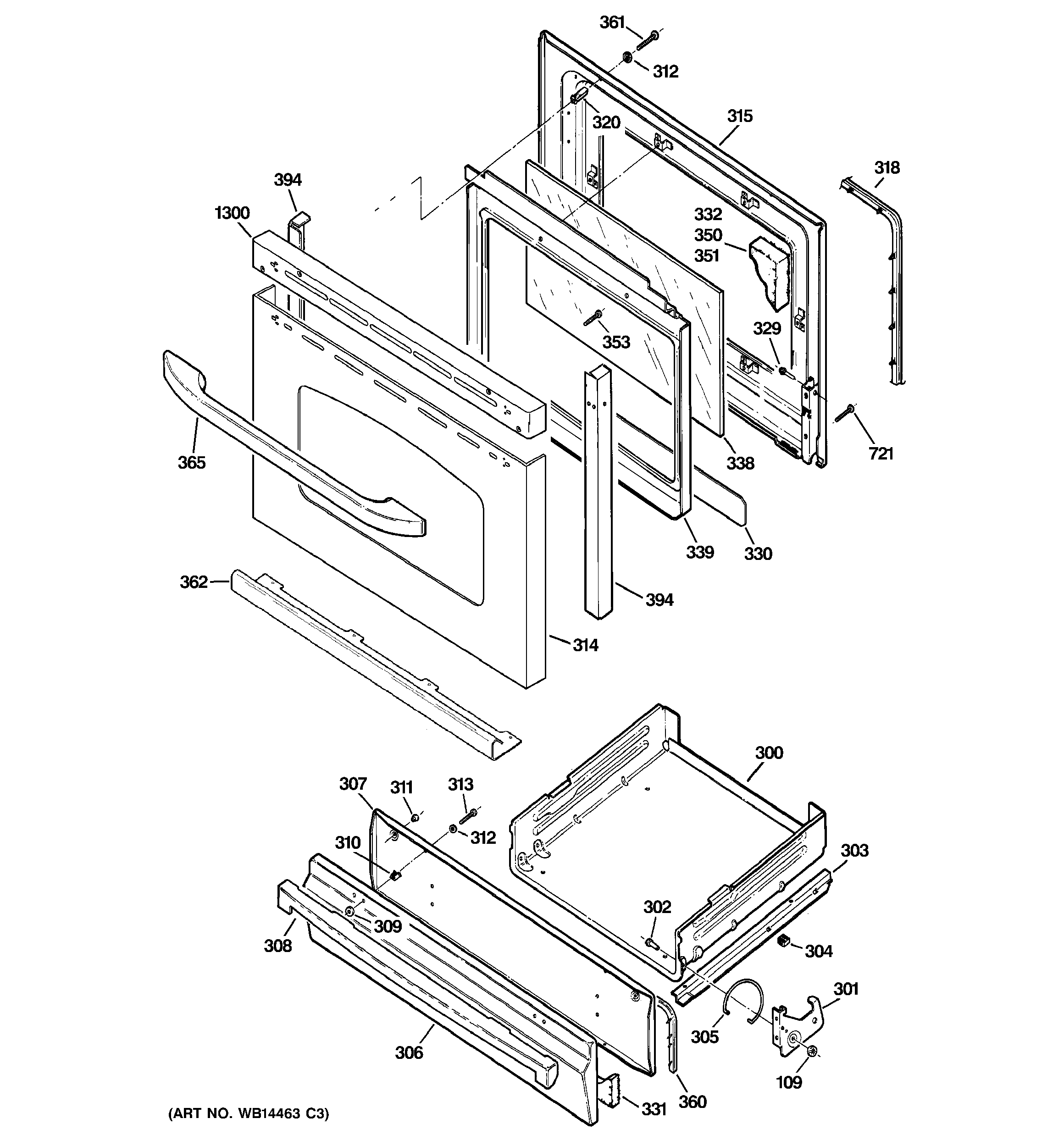 GE JGBS24GEM5SS door & drawer parts diagram