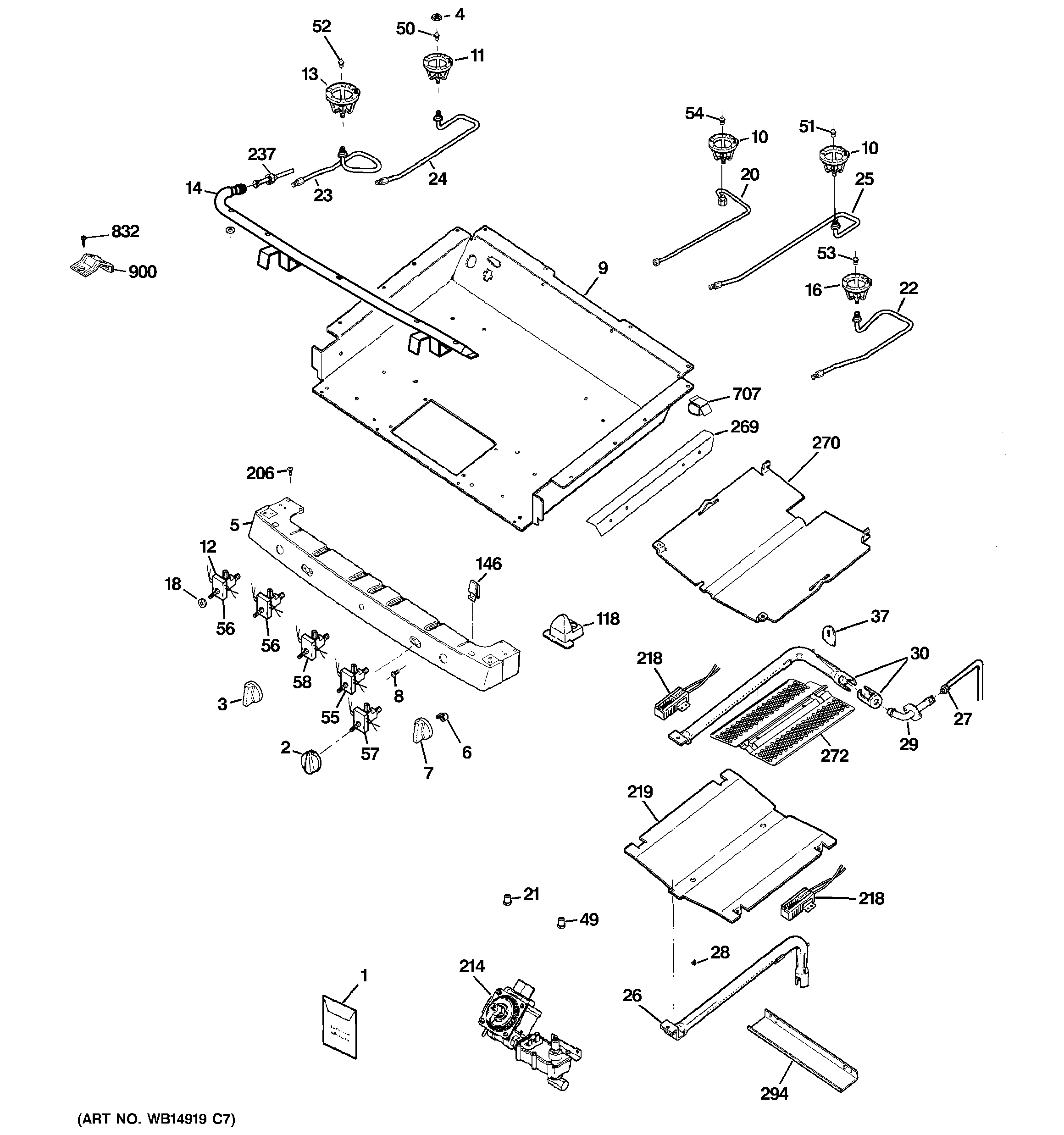 GE PGB910DET1BB gas & burner parts diagram