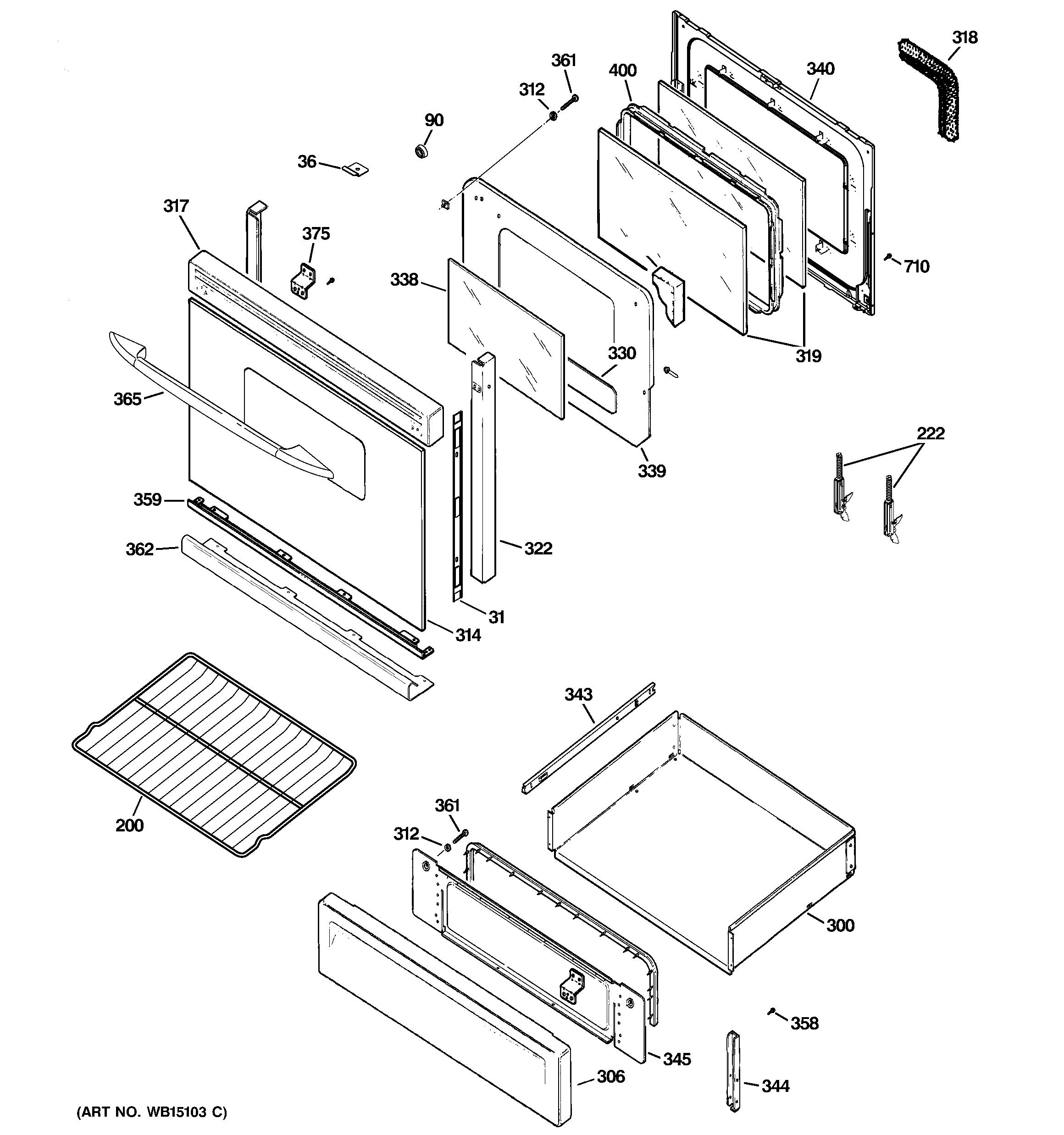 GE PGB910DET1BB door & drawer parts diagram
