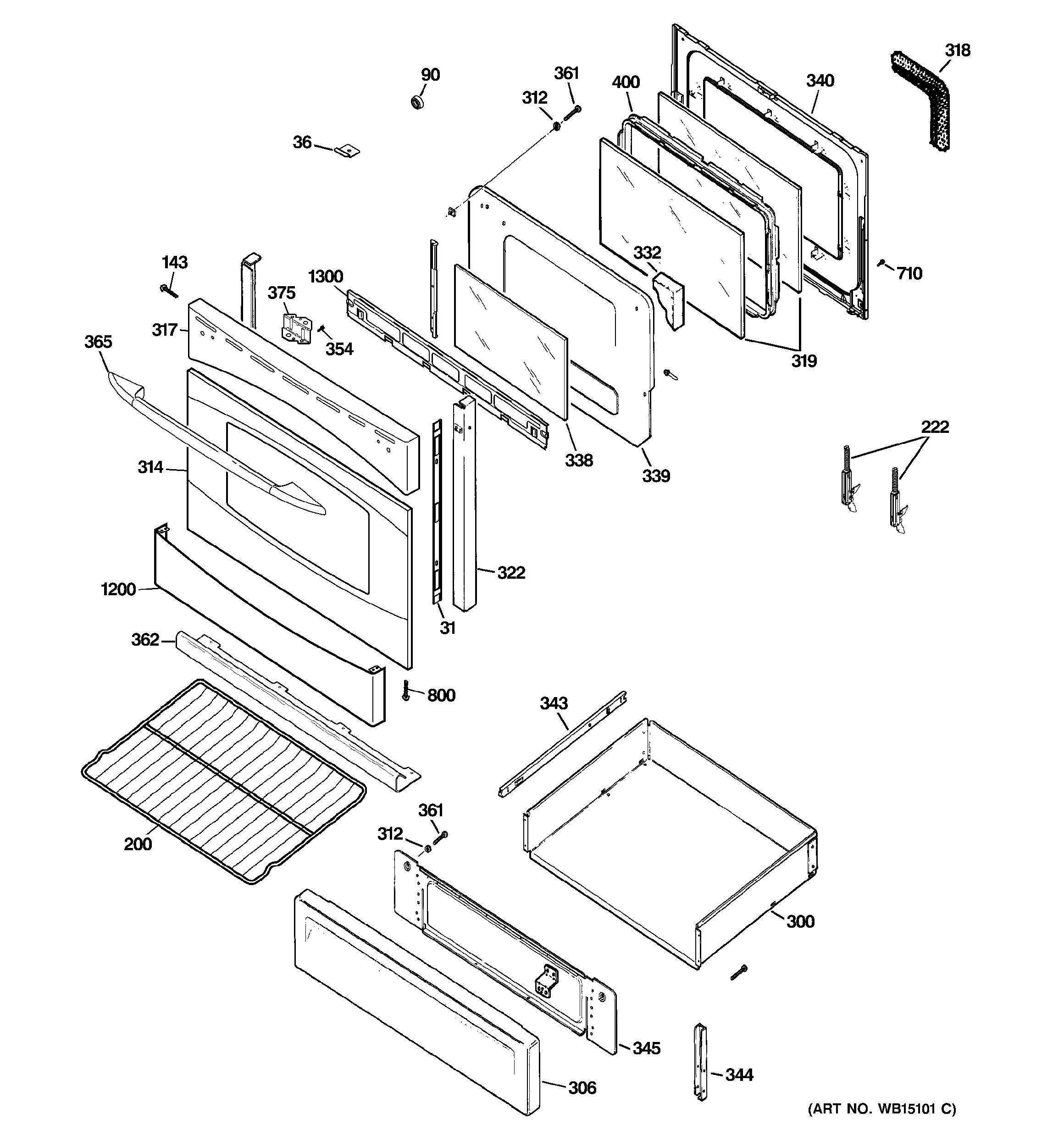 GE PGB915SET1SS door & drawer parts diagram