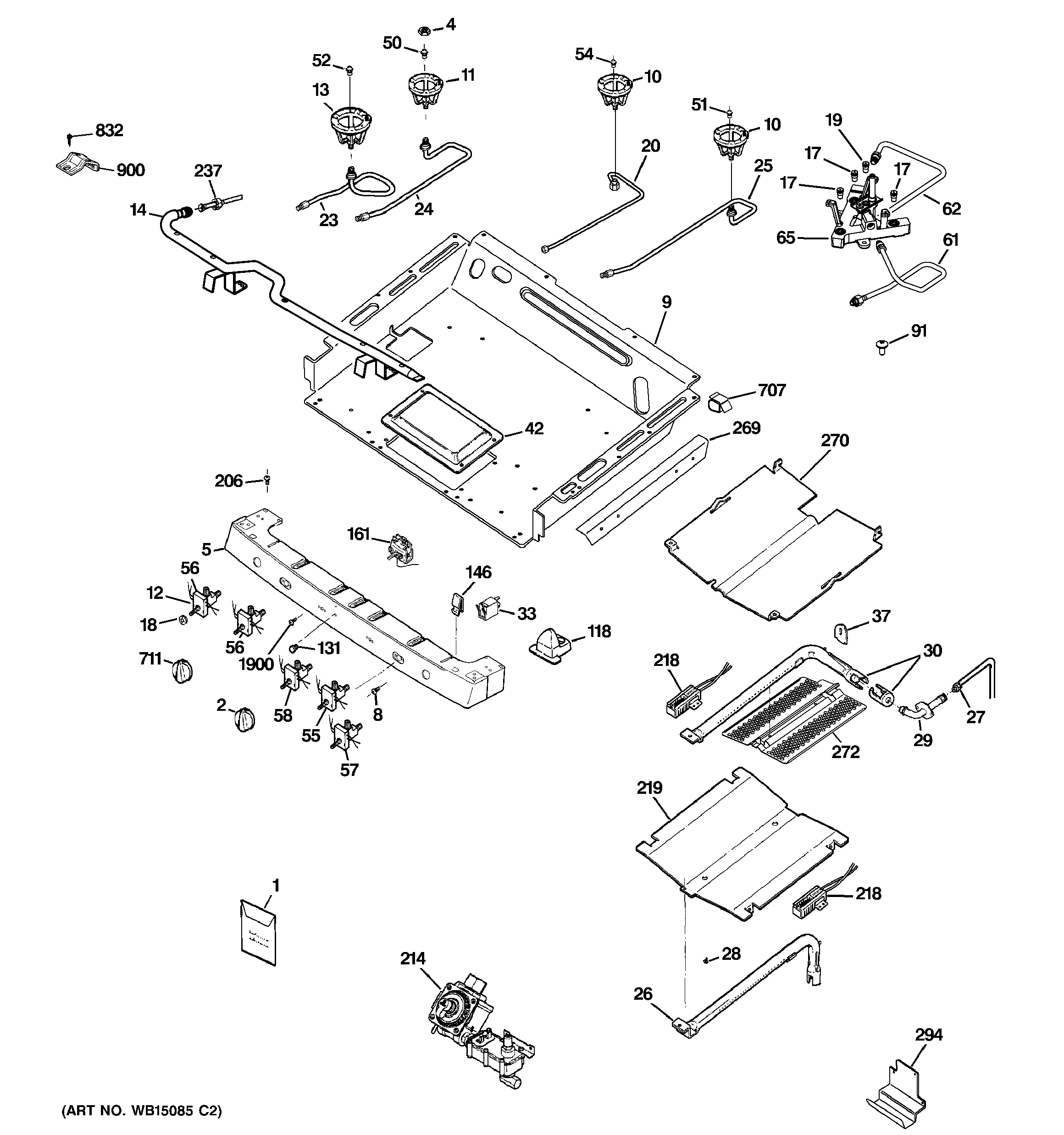 GE PGB930DET1BB gas & burner parts diagram
