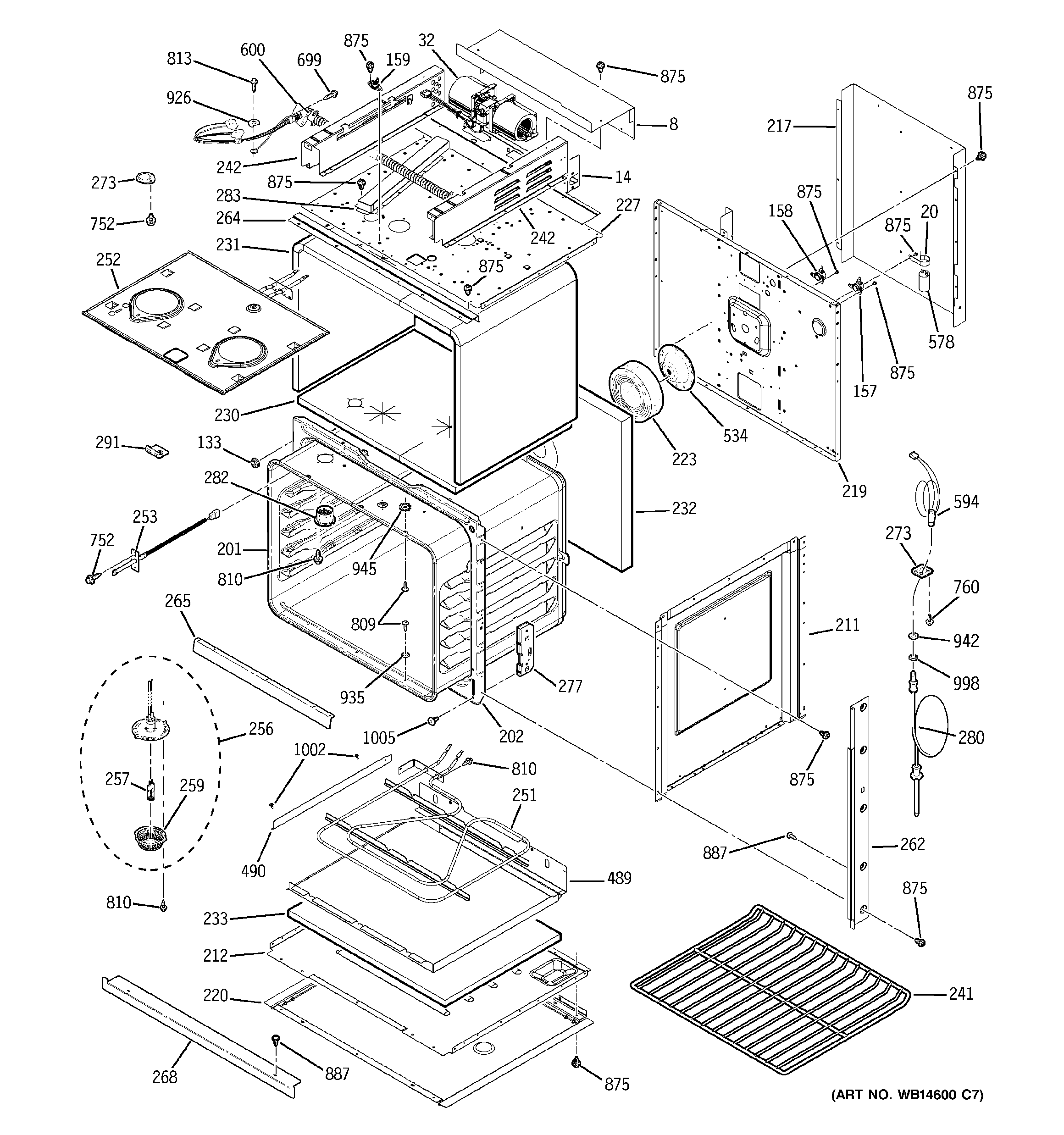 GE PT970BM1BB body with microwave support diagram