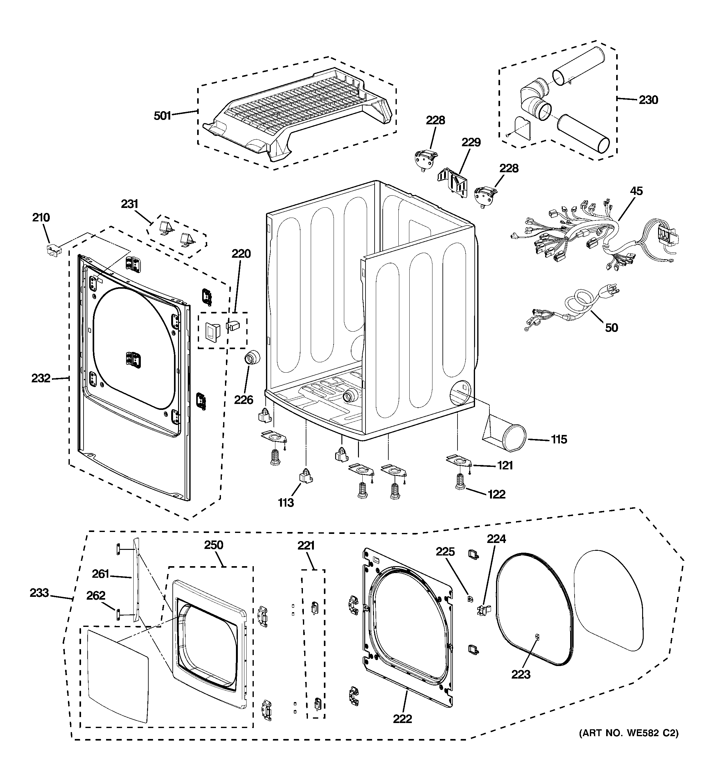 GE PTDN805GM0MS cabinet, front panel & door diagram