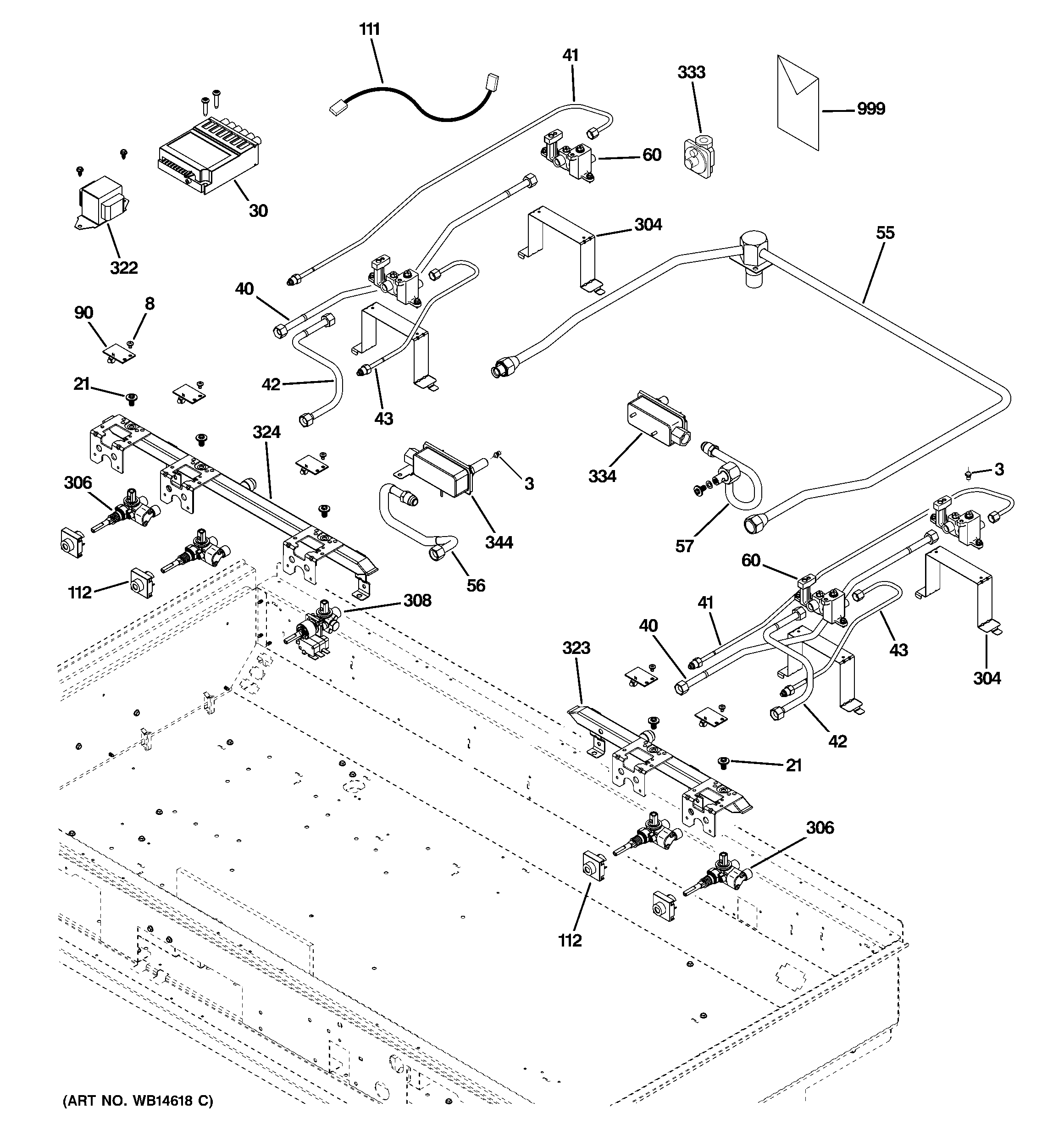GE ZGU484LGP3SS gas & burner parts diagram