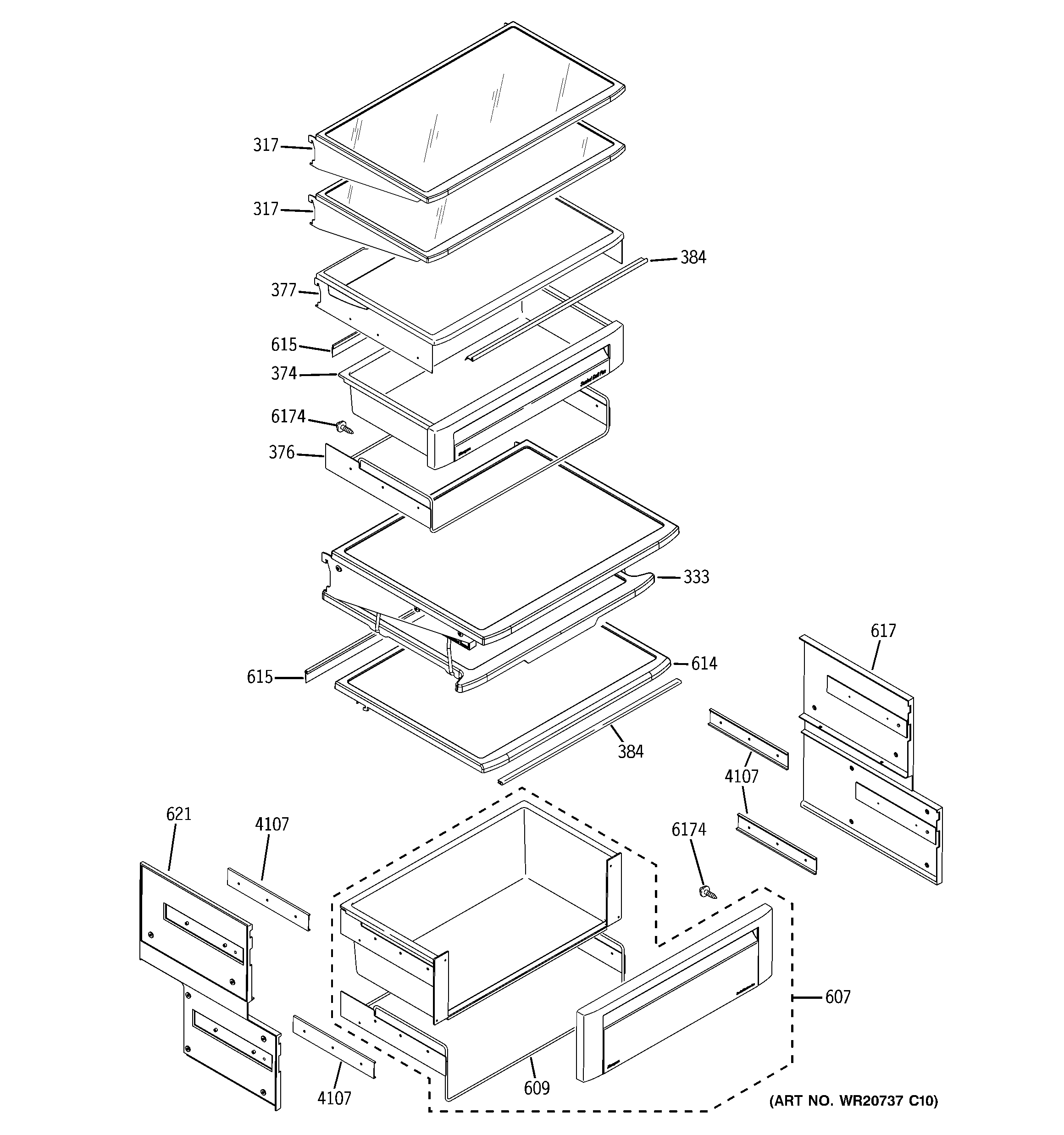 GE ZISS360NXBSS fresh food shelves diagram