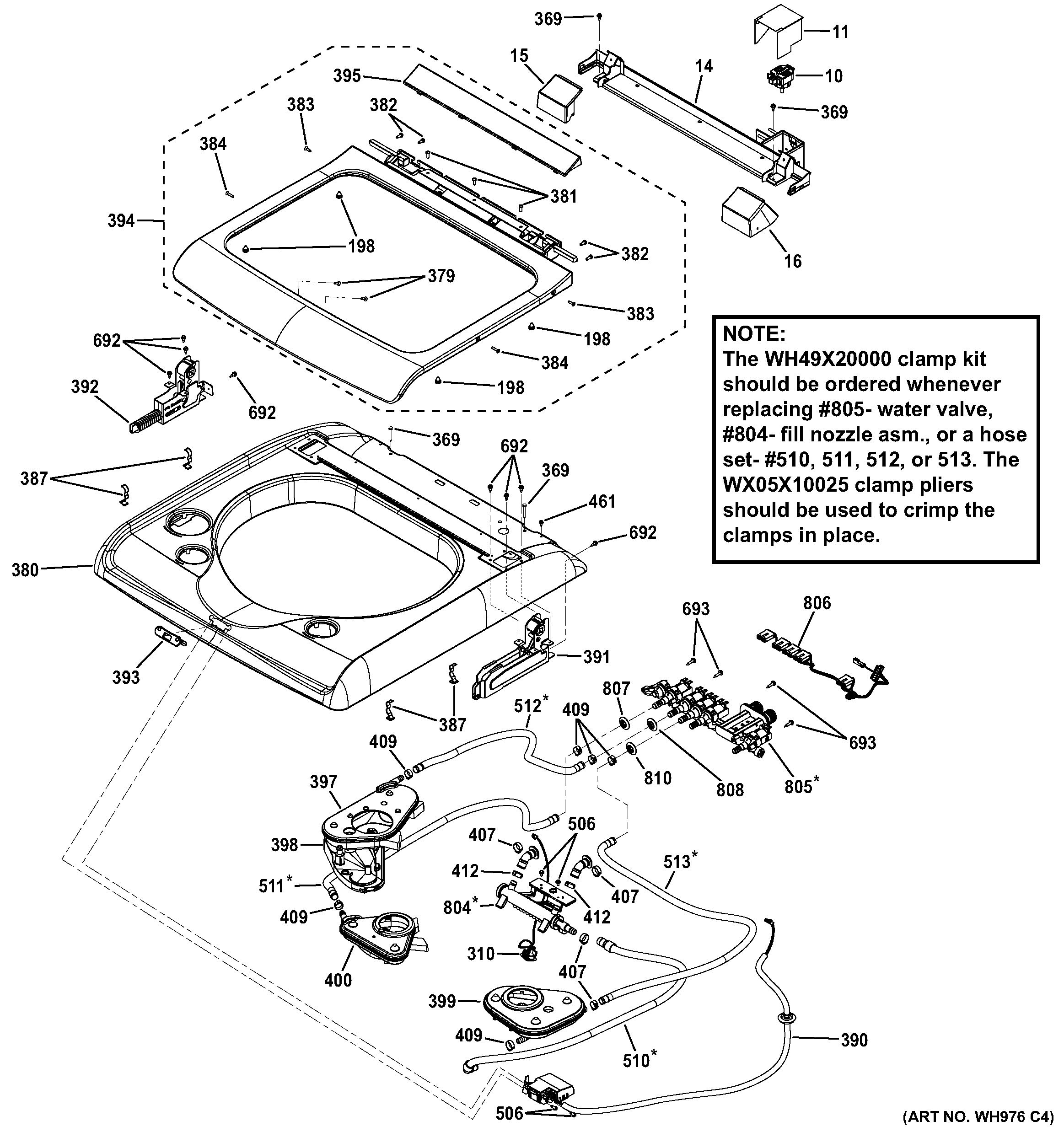 GE GTWS8450D0WS top panel & lid diagram