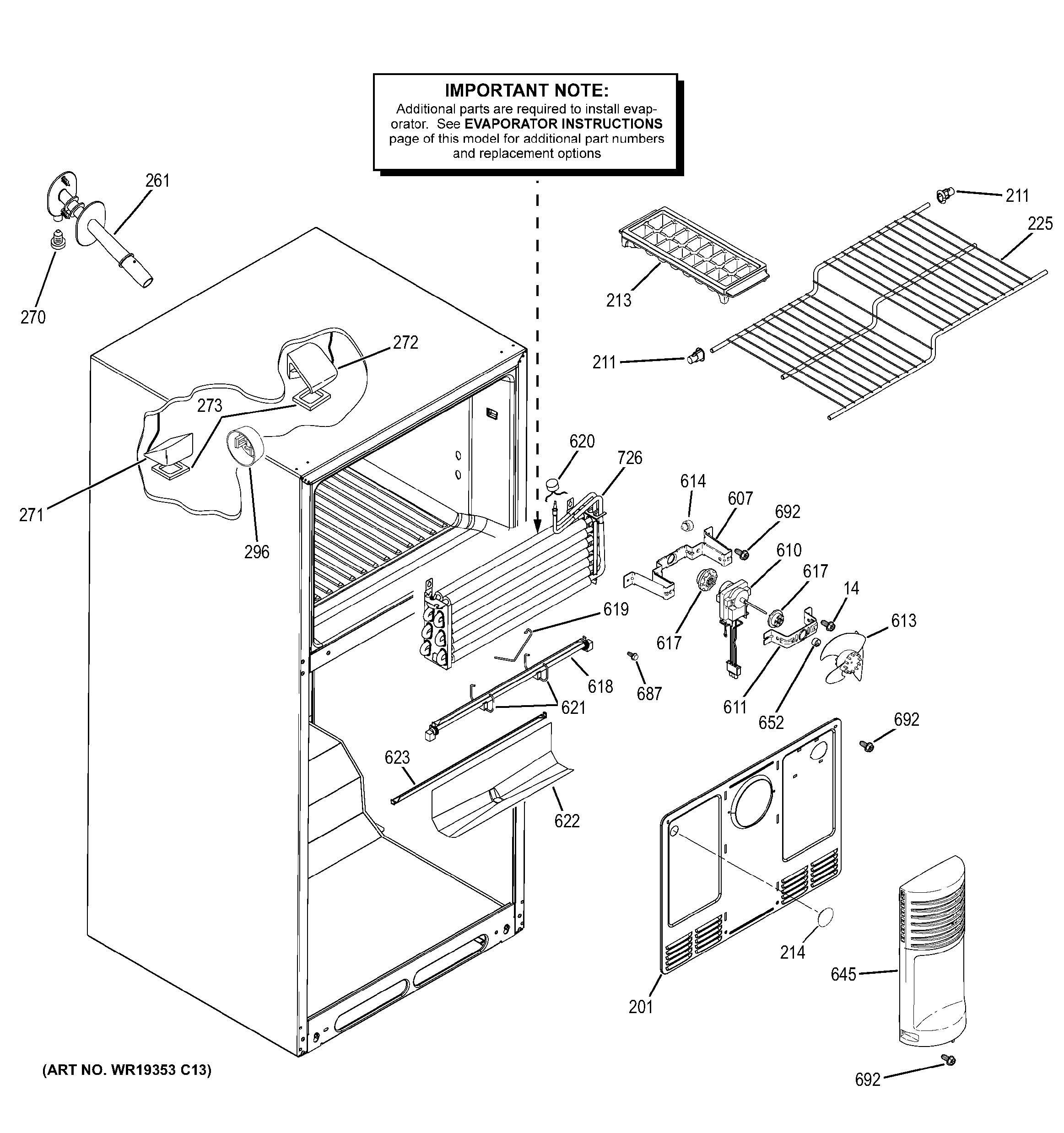 GE GTH18EBEKRBB freezer section diagram