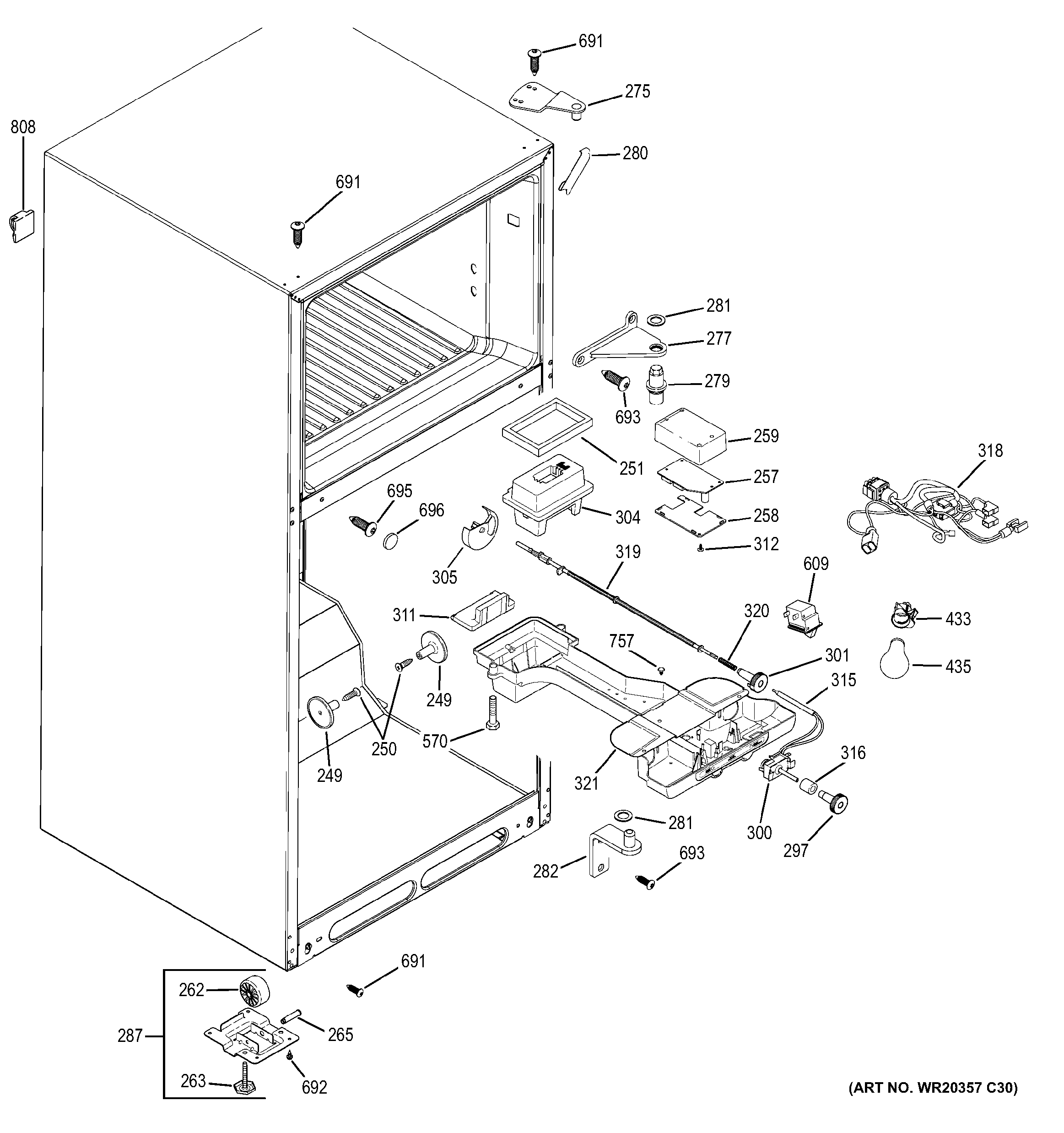 GE GTH18EBEKRBB fresh food section diagram