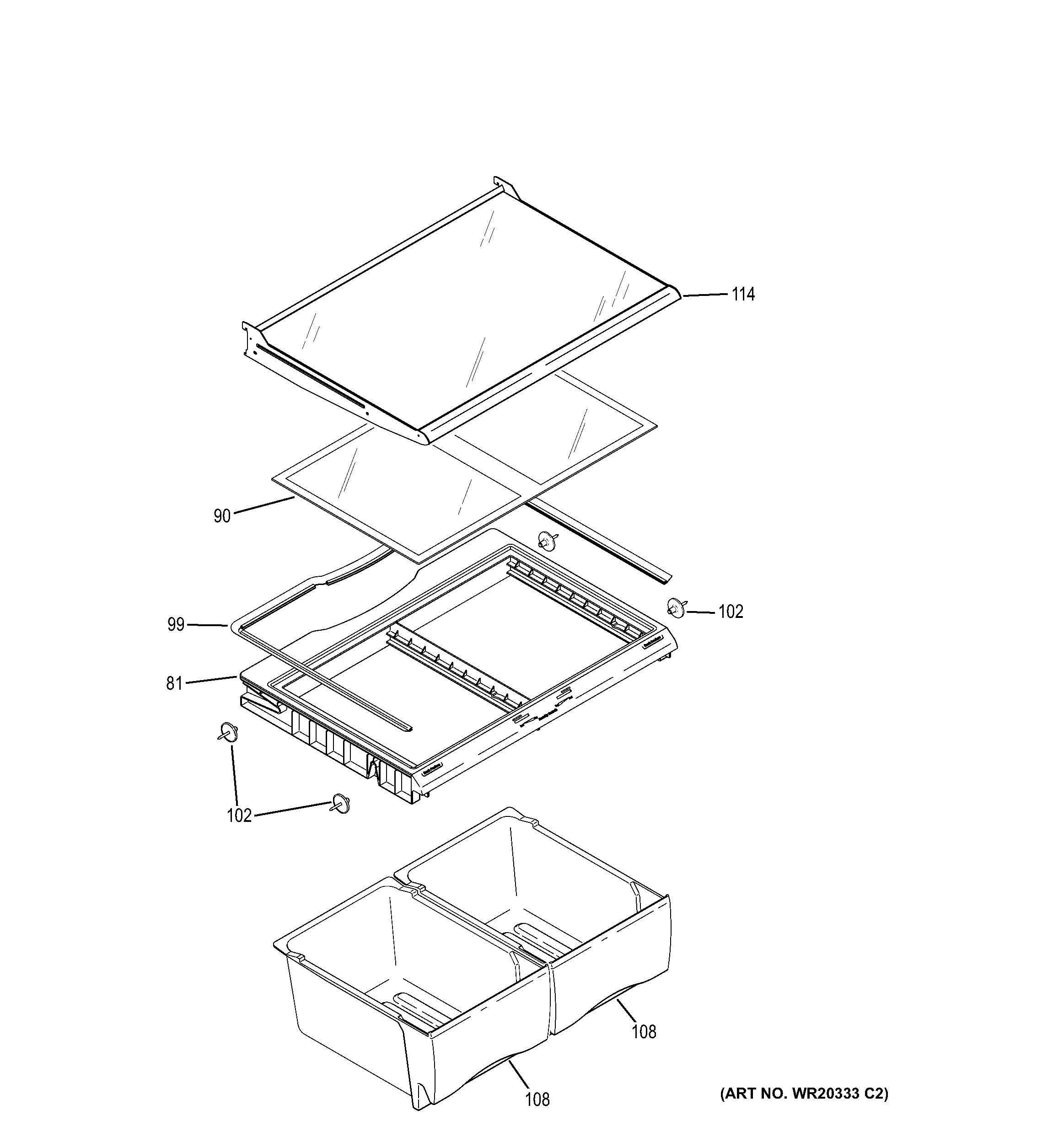 GE ABE20EGEARBS fresh food shelves diagram