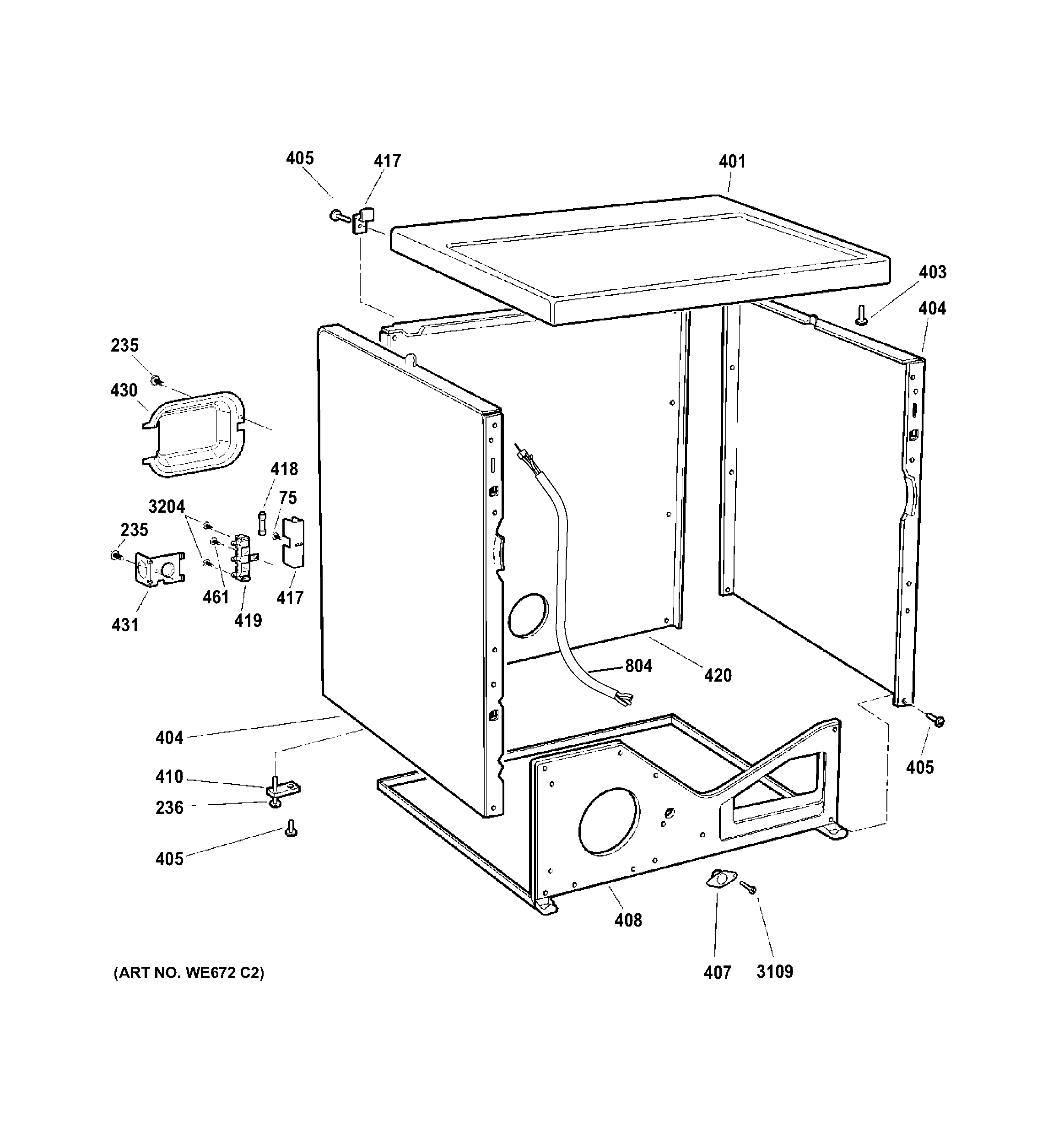 GE DDC4400T5WH upper cabinet diagram