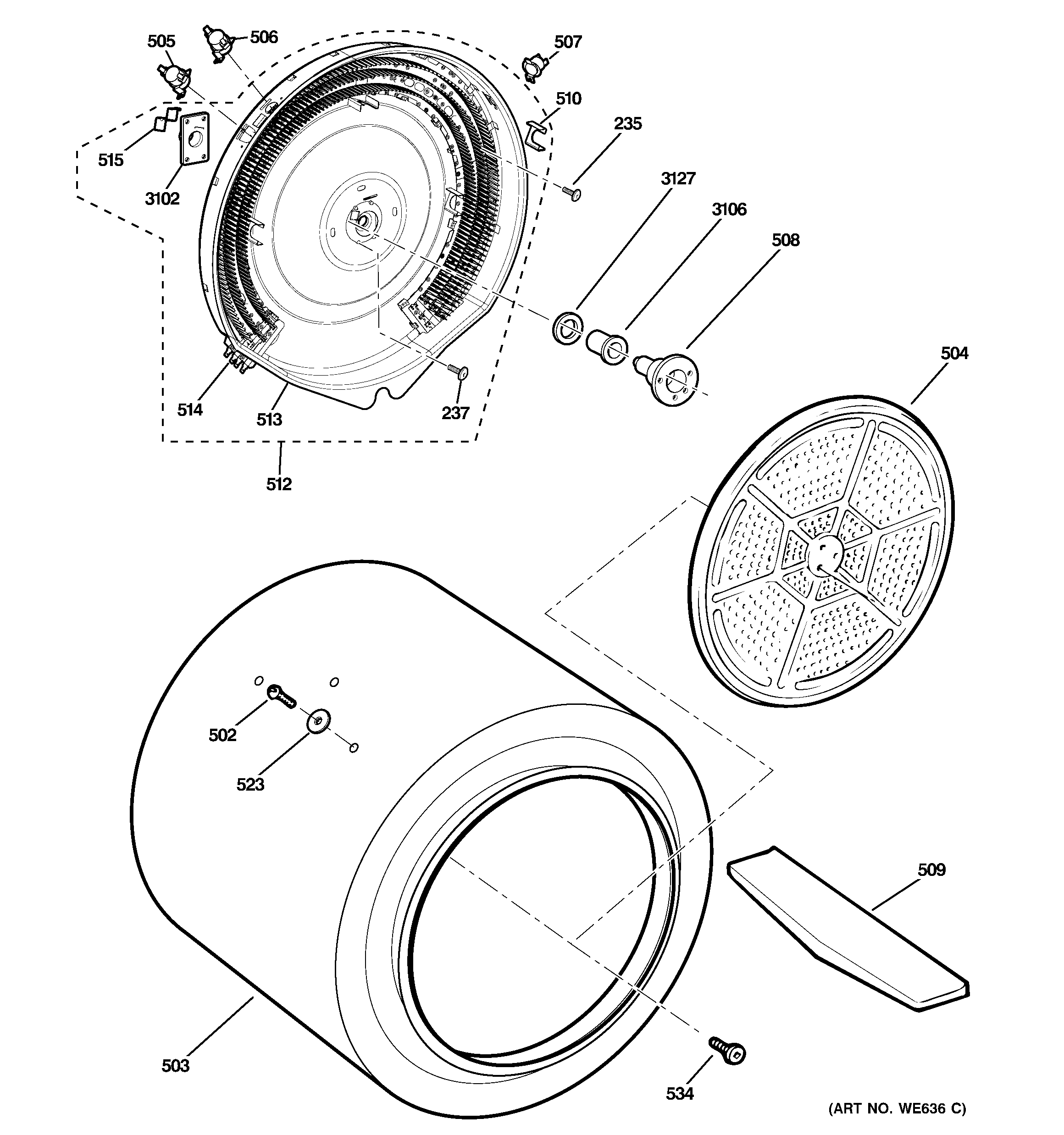 GE GTDL210ED2WW drum diagram