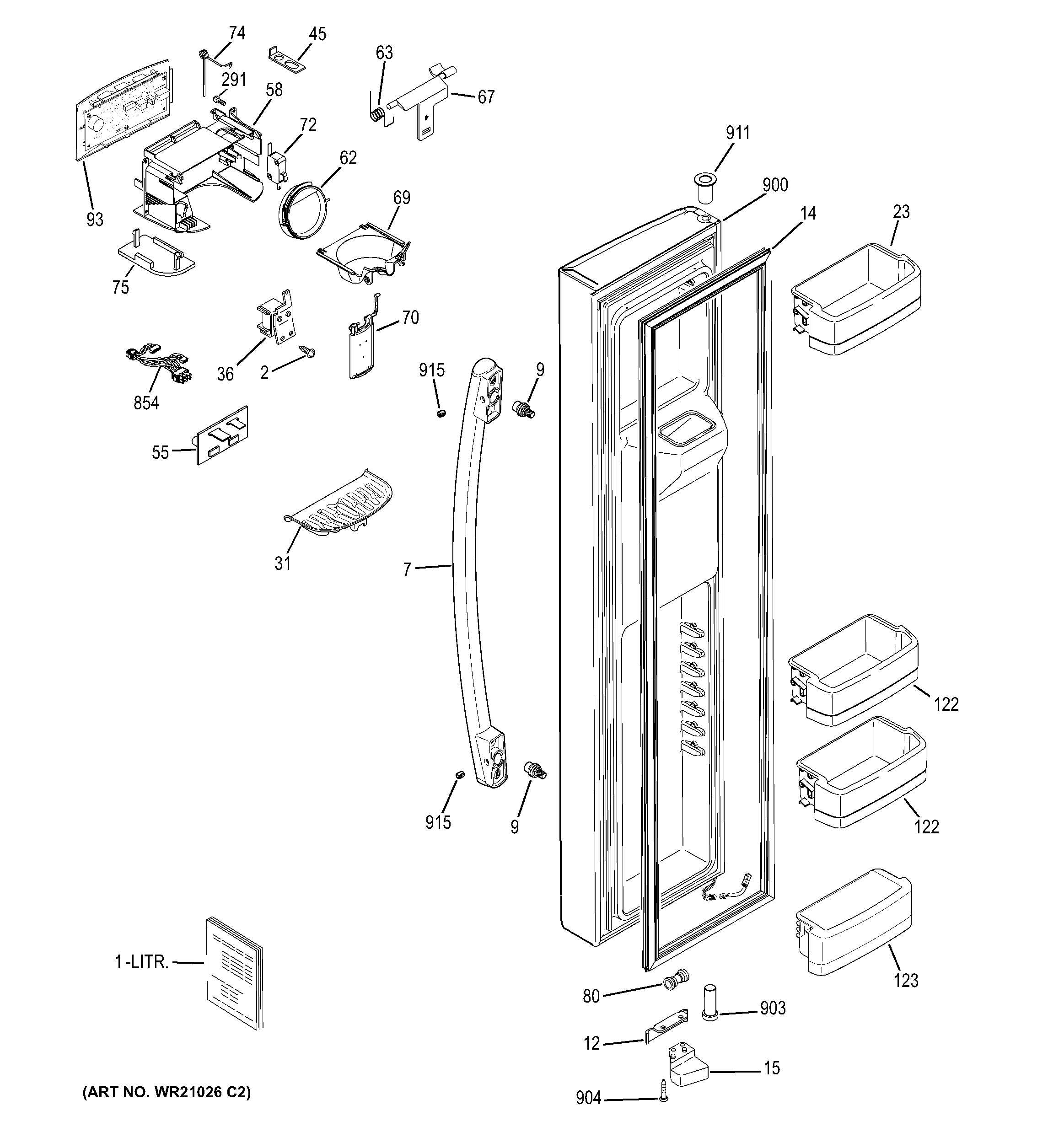 GE DSE26JGEBCBB freezer door diagram