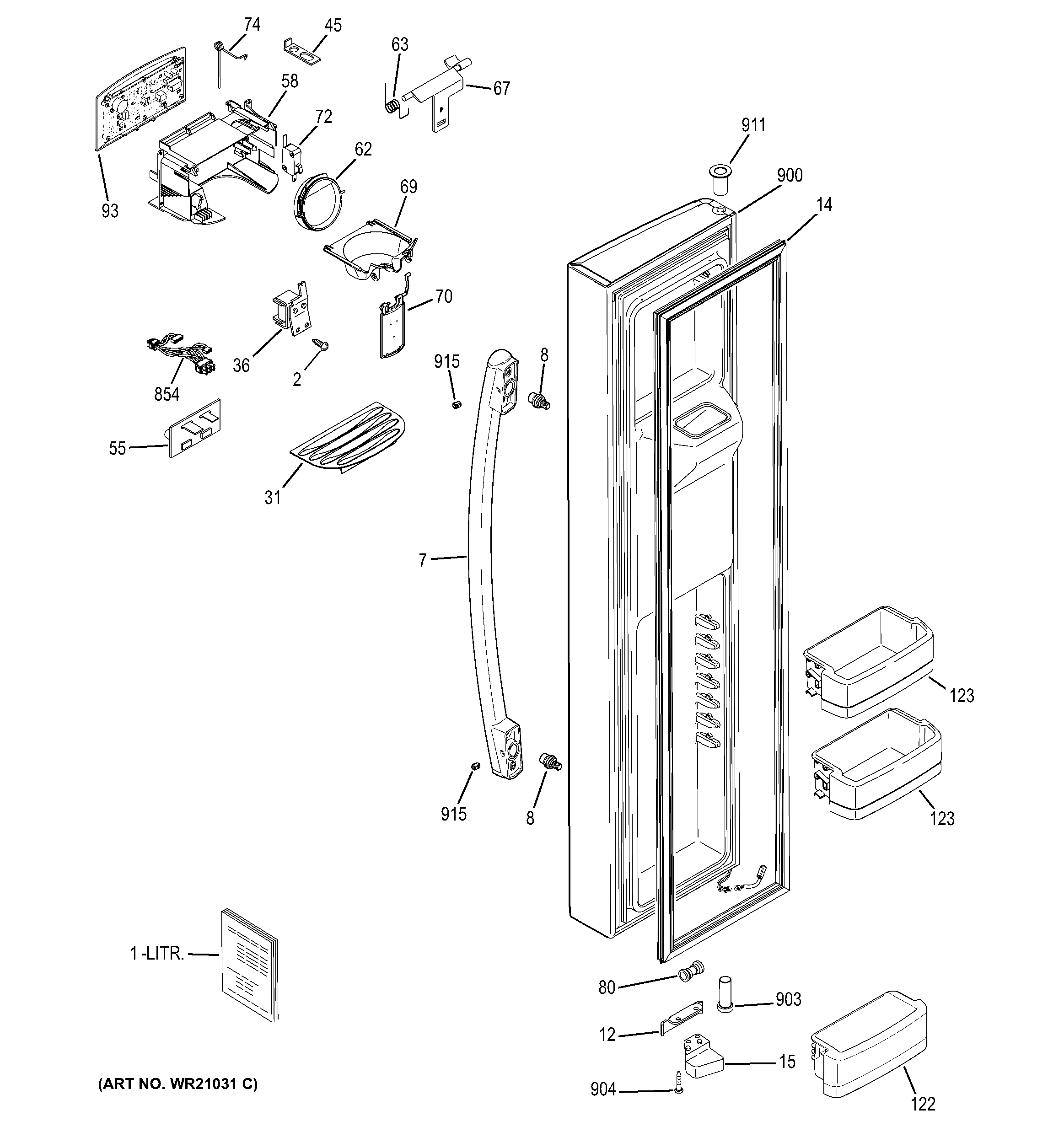 GE GSE23GGEBCBB freezer door diagram