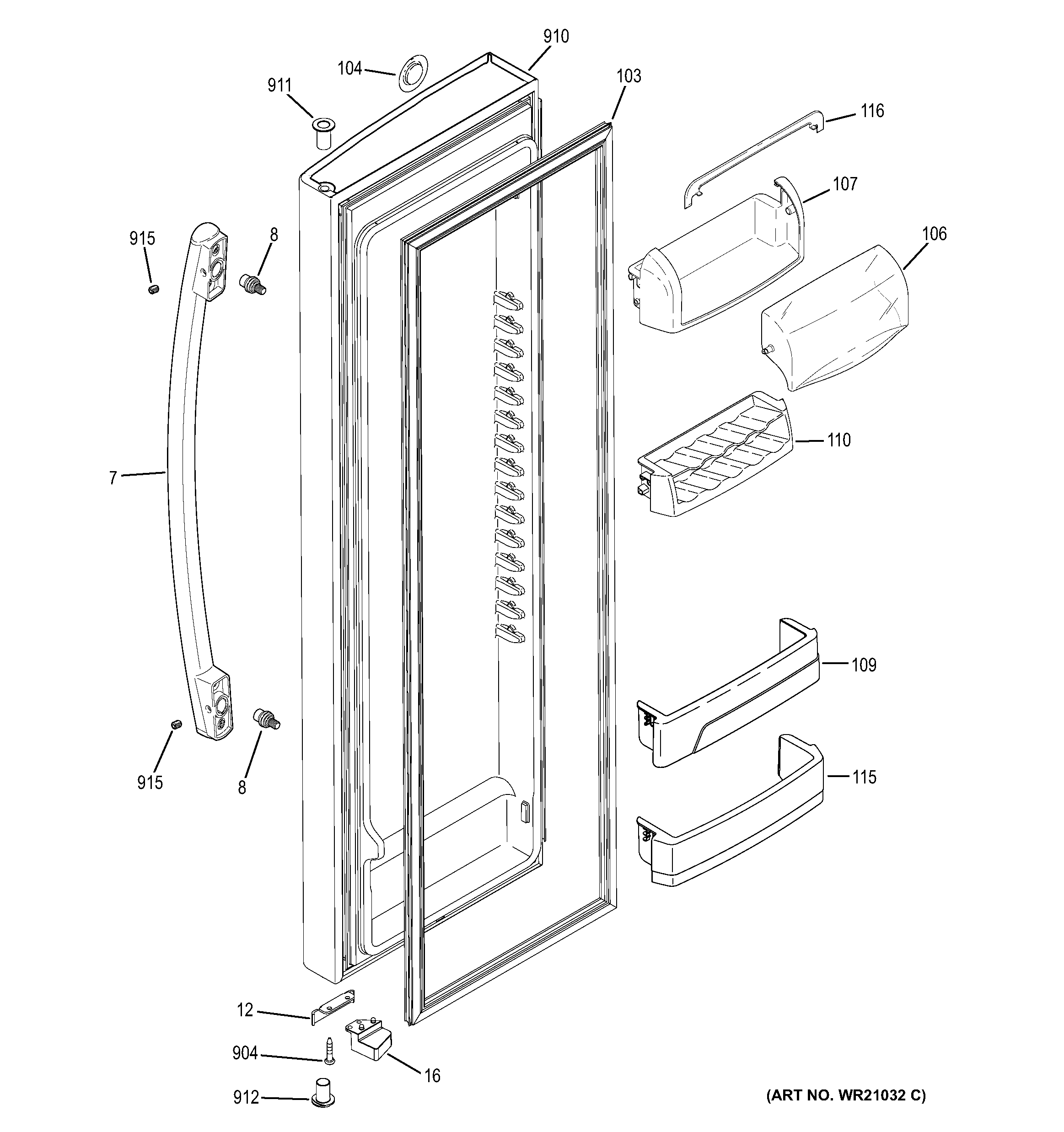 GE GSE23GGEBCBB fresh food door diagram