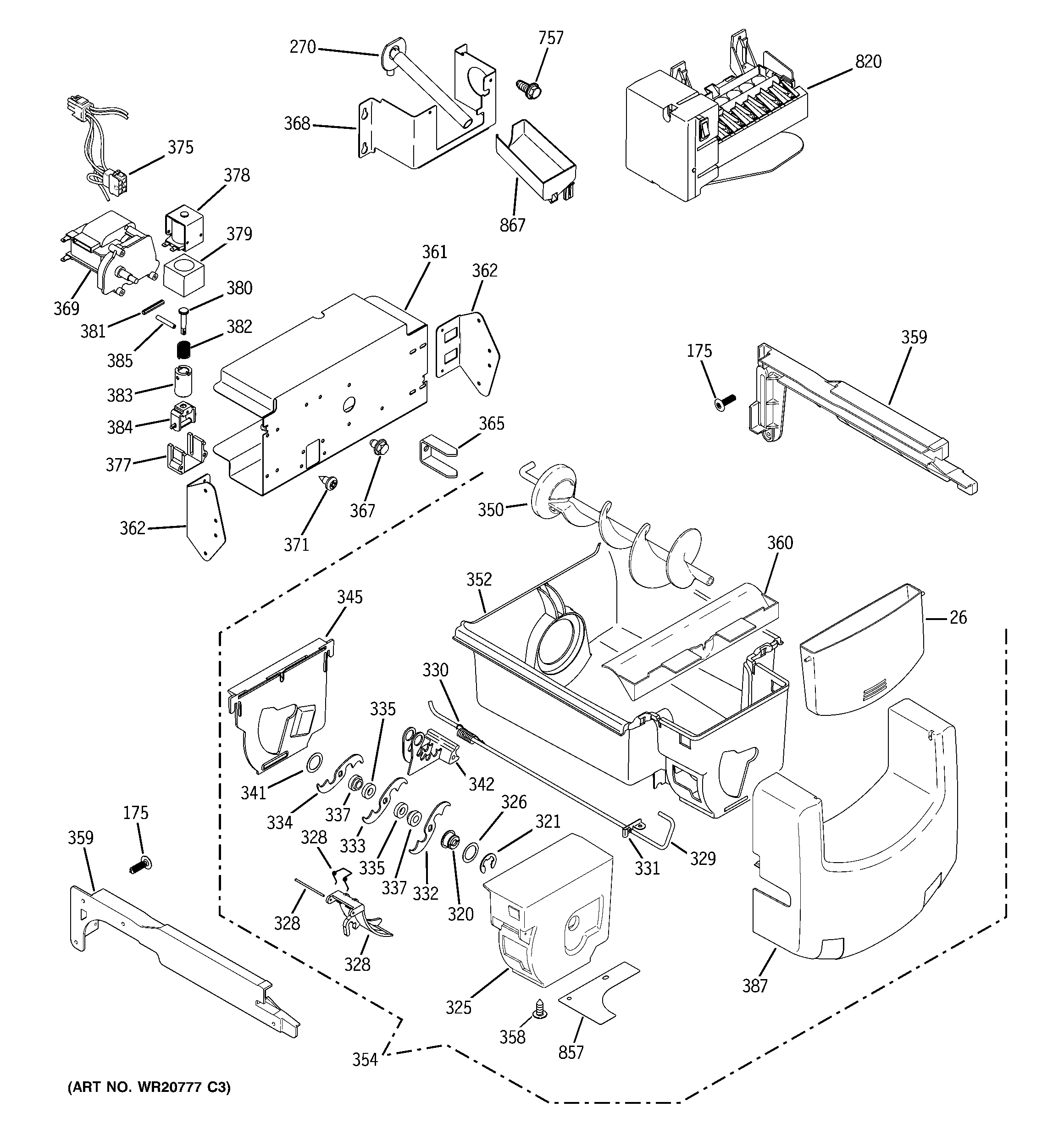 GE GSE23GGEBCBB ice maker & dispenser diagram