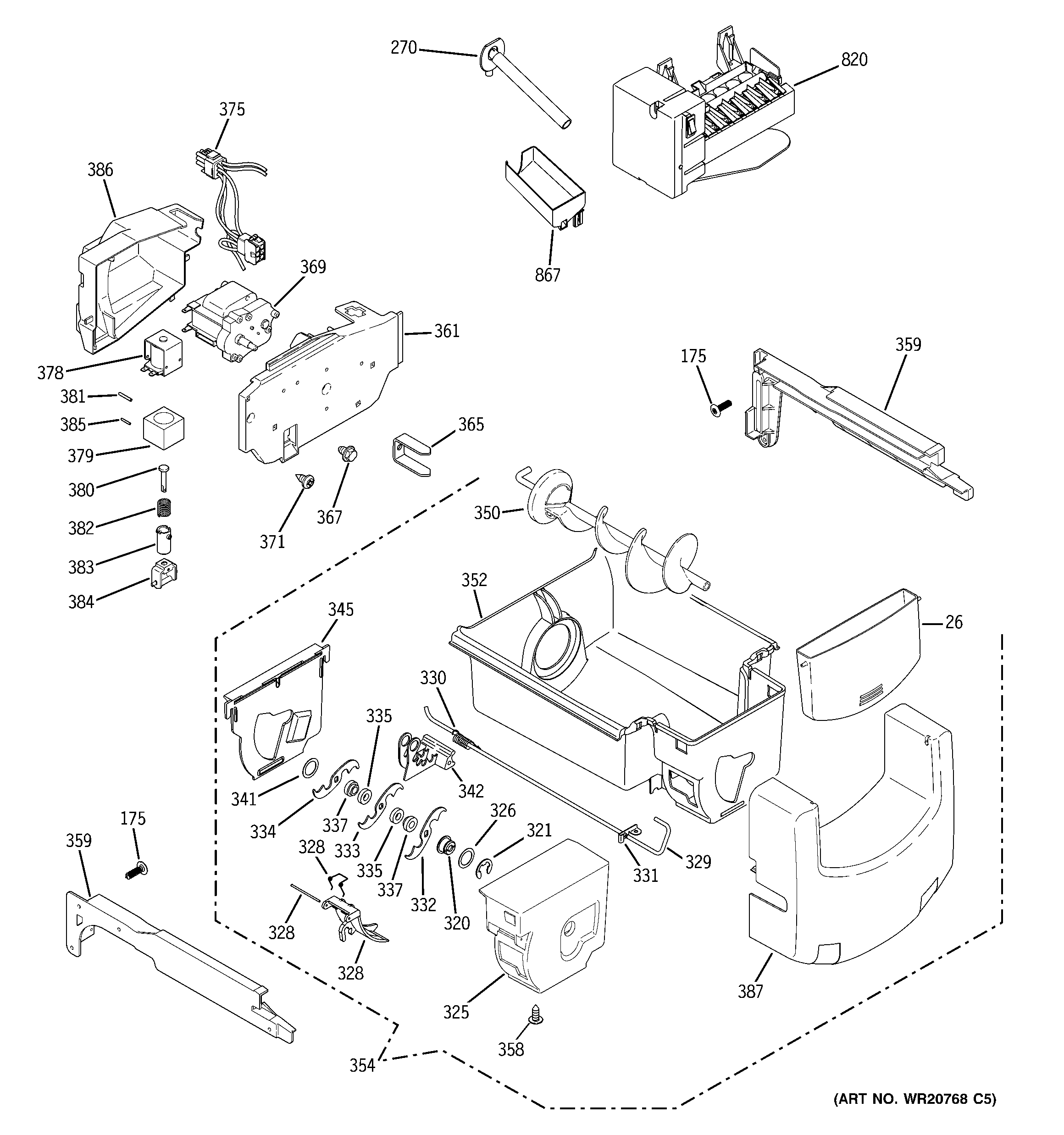 GE GSE26GGEBCBB ice maker & dispenser diagram