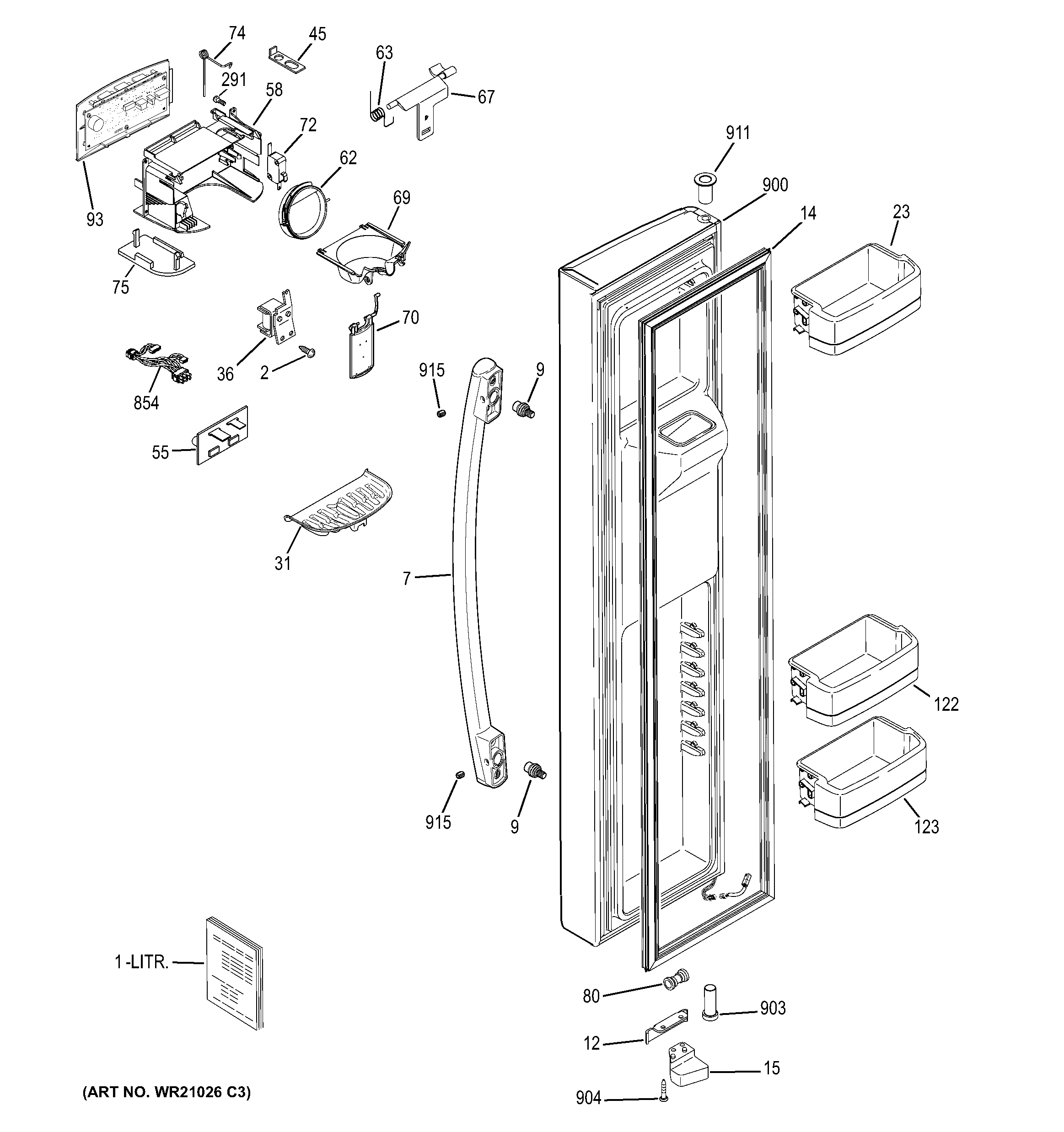 GE GSE26GGEBCCC freezer door diagram