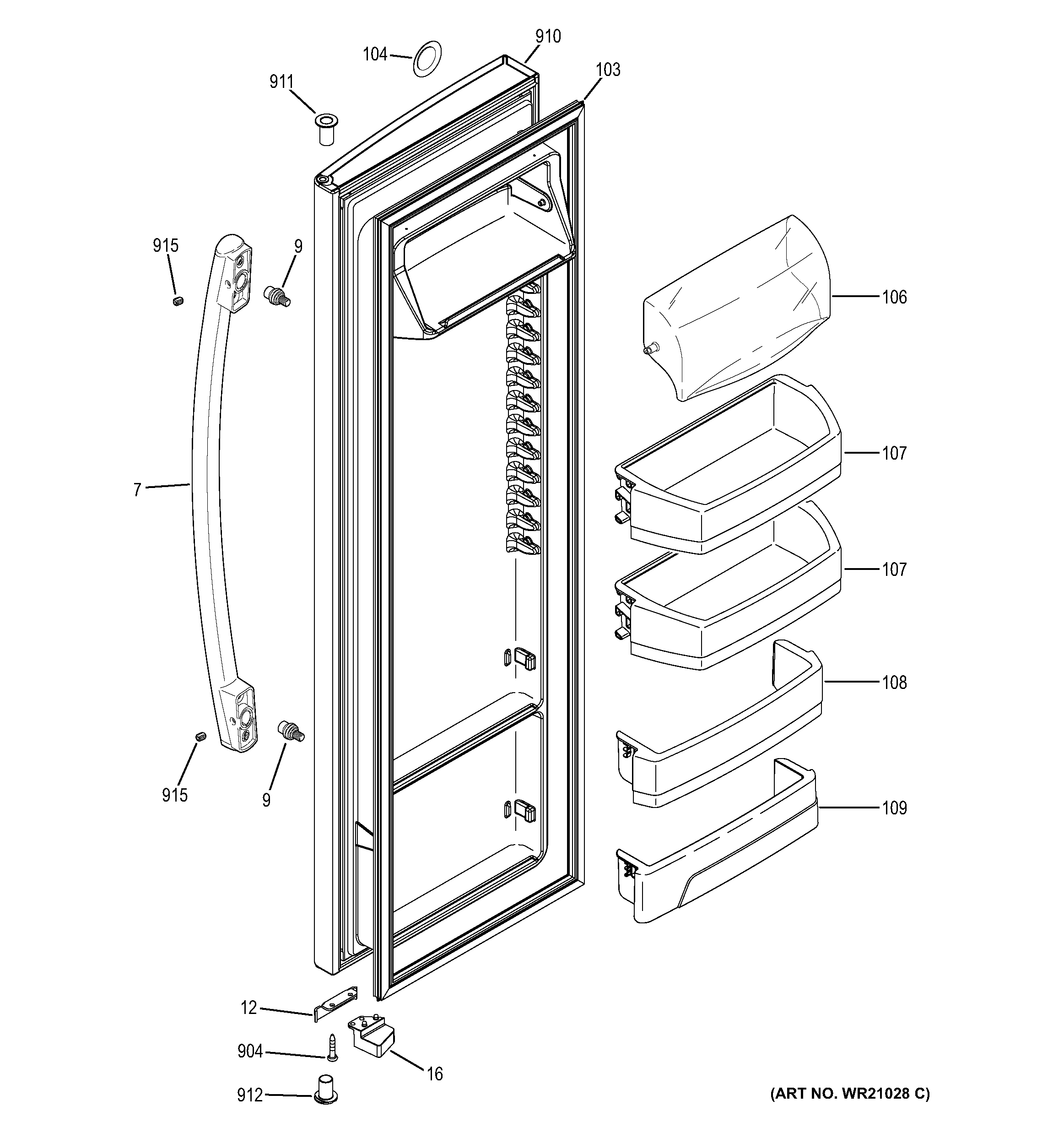 GE GSE26GGEBCCC fresh food door diagram