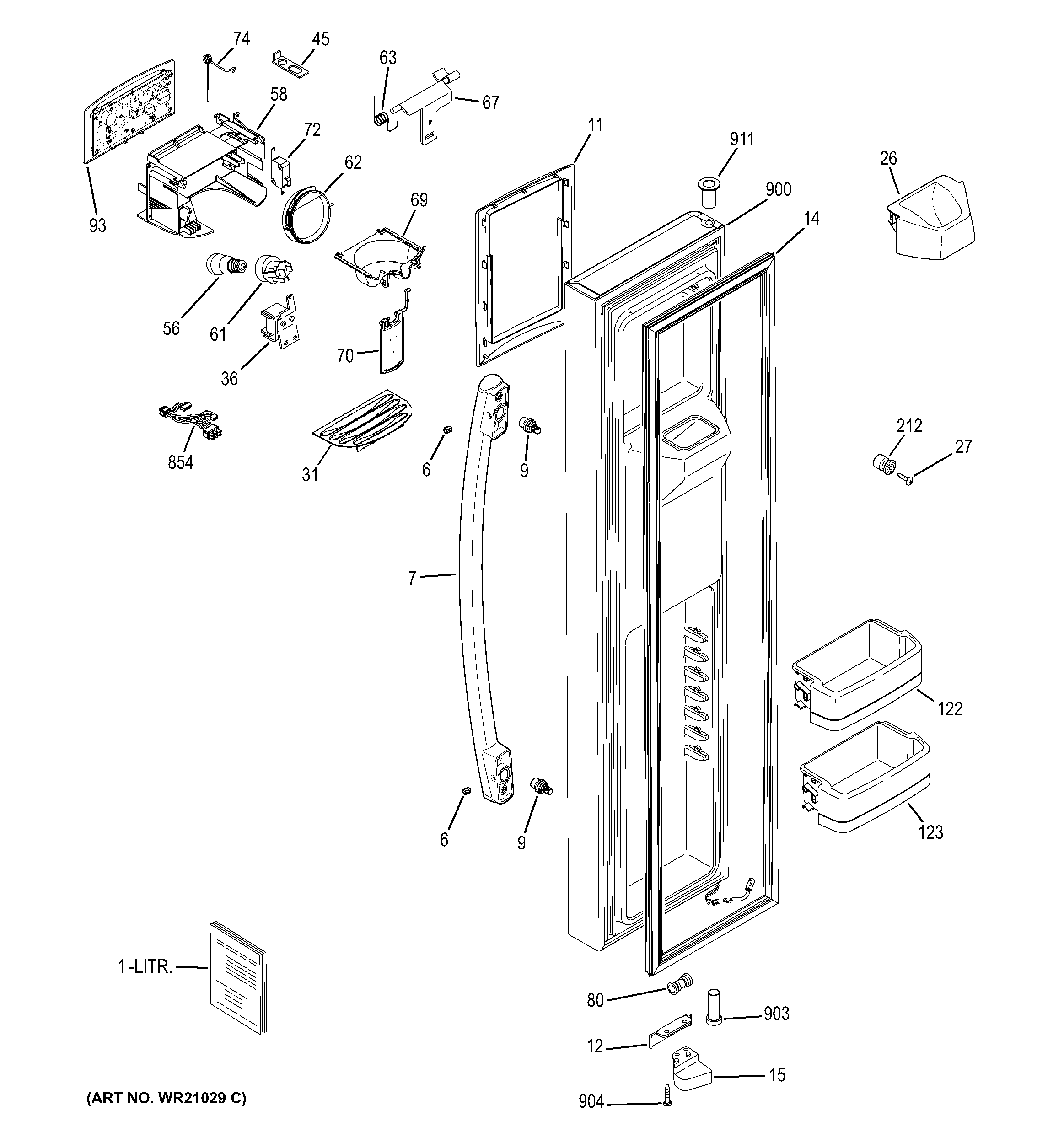 GE GZS23HGEBFWW freezer door diagram