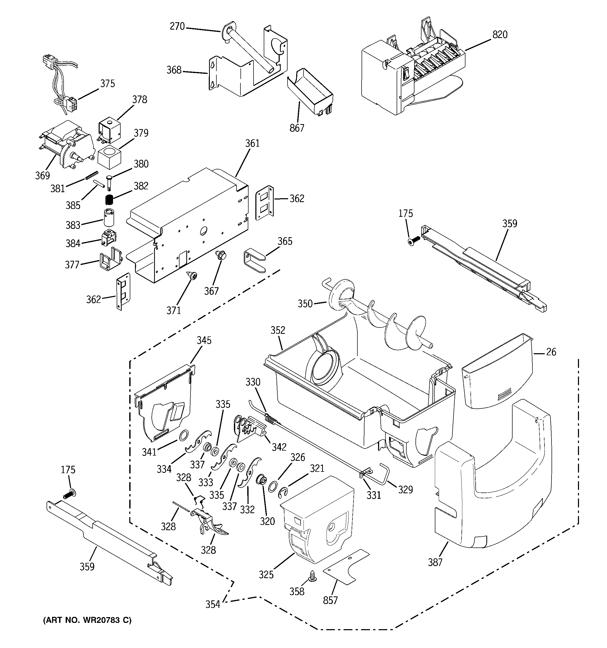 GE PSS23KSEBCSS ice maker & dispenser diagram
